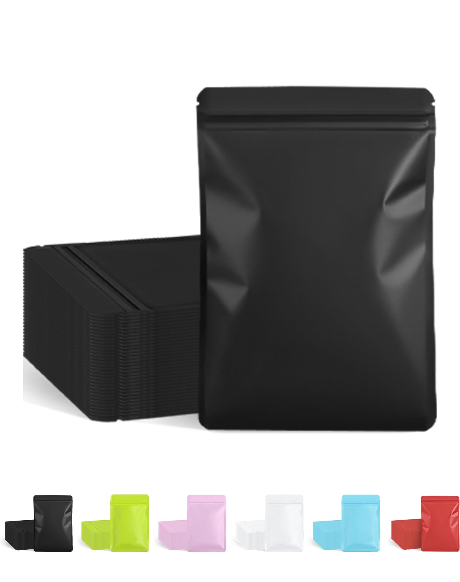 FireKylin 100 Pack Resealable Packaging Bags for Small Business Double-Sided Color Smell Proof Bags for Food Storage Flat Bags (Black, 2.7" x 3.8")