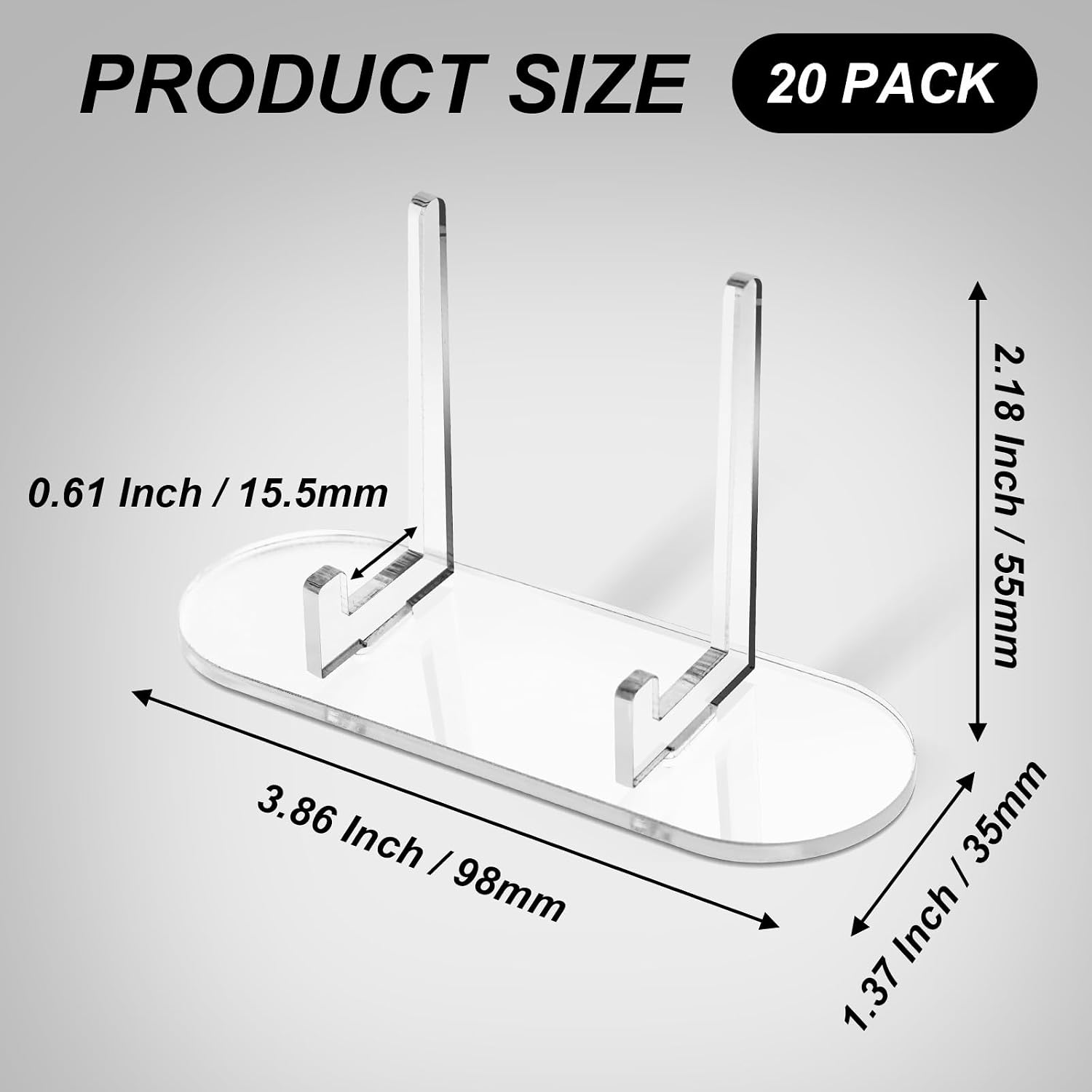 Acrylic Card Display Stand 20 Pcs, Clear Mini Display Holder with 0.6 Inch Groove Width for Trading, Sports, Baseball Cards and Coins, Medals
