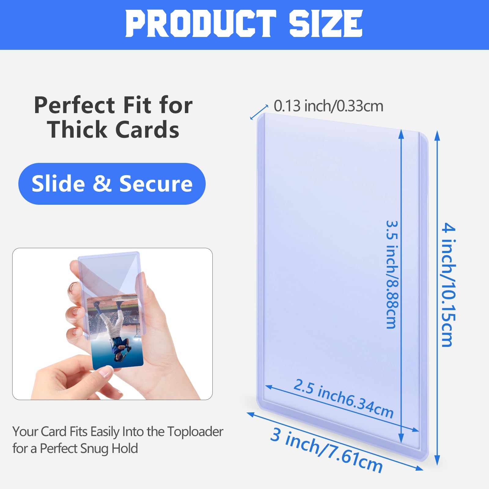 DEDC 200 Top Loader Thick Card Load Holder Storage for Trading Cards Sports Soft Penny Sleeves Hard Plastic 35 Point Protective 3" x 4" Toploaders Rigid Memorabilia Collectibles