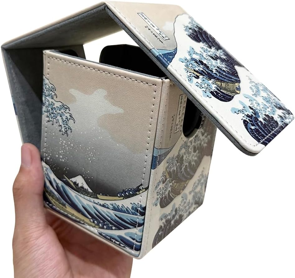 Black Lotus The Great Wave Japanese Style Storage Card Box PU Leather Premium Deck Case Holding100+Double Sleeved Cards For TCG Sport cards Commander Display