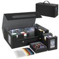 Card Deck Box for MTG with Commander Display, 5 in 1 Card Storage Box Fits 400+ Double-sleeved Cards, Deck Case for TCG Cards with Dividers, Dice Tray, Magnetic Card Holders, Black Purple