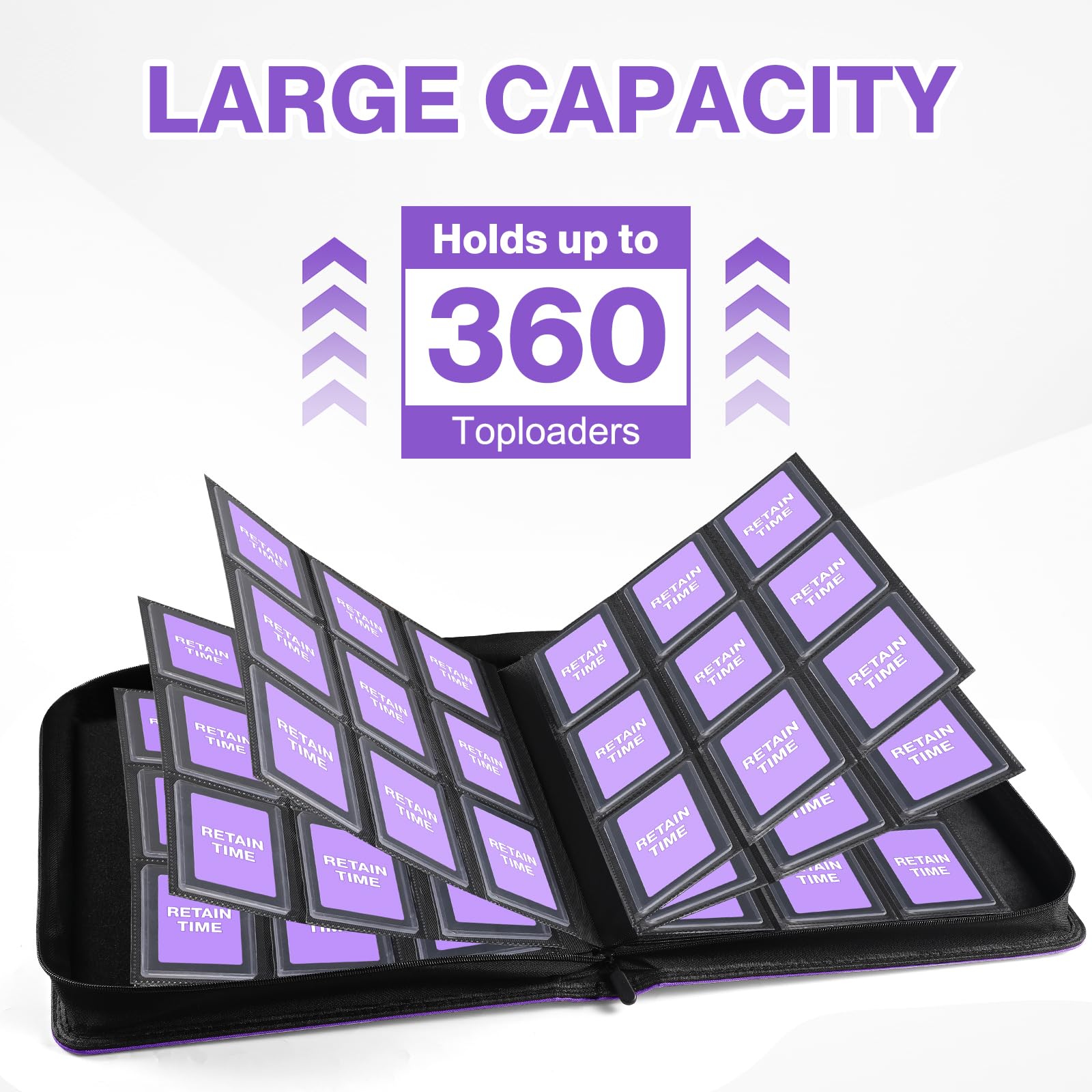 Toploader Binder, Holds 360 Toploader, 100 Toploaders INCLUDED, 9-Pocket PU Cover Top Loader Binder for 3" x 4" Rigid Toploaders, Ringless Double-Sided Toploader Card Binder for TCG, Sport Cards