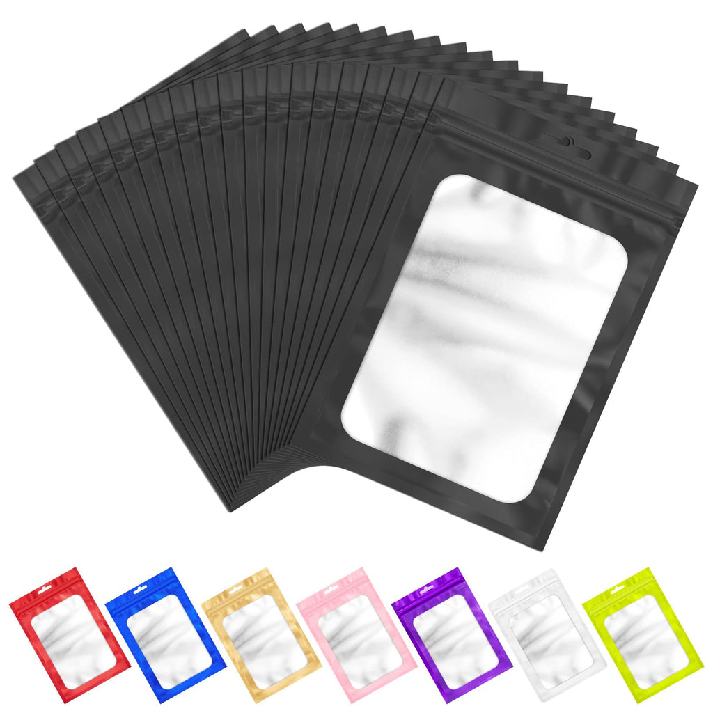 ANZNKU 100 Pack Black Resealable Mylar Bags with Frosted Clear Window, Smell Proof Sealable Packaging Bags for Small Business, Foil Pouch Zip Goodie Bag for Candy Treat Jewelry Party Favor(2.75×3.93")
