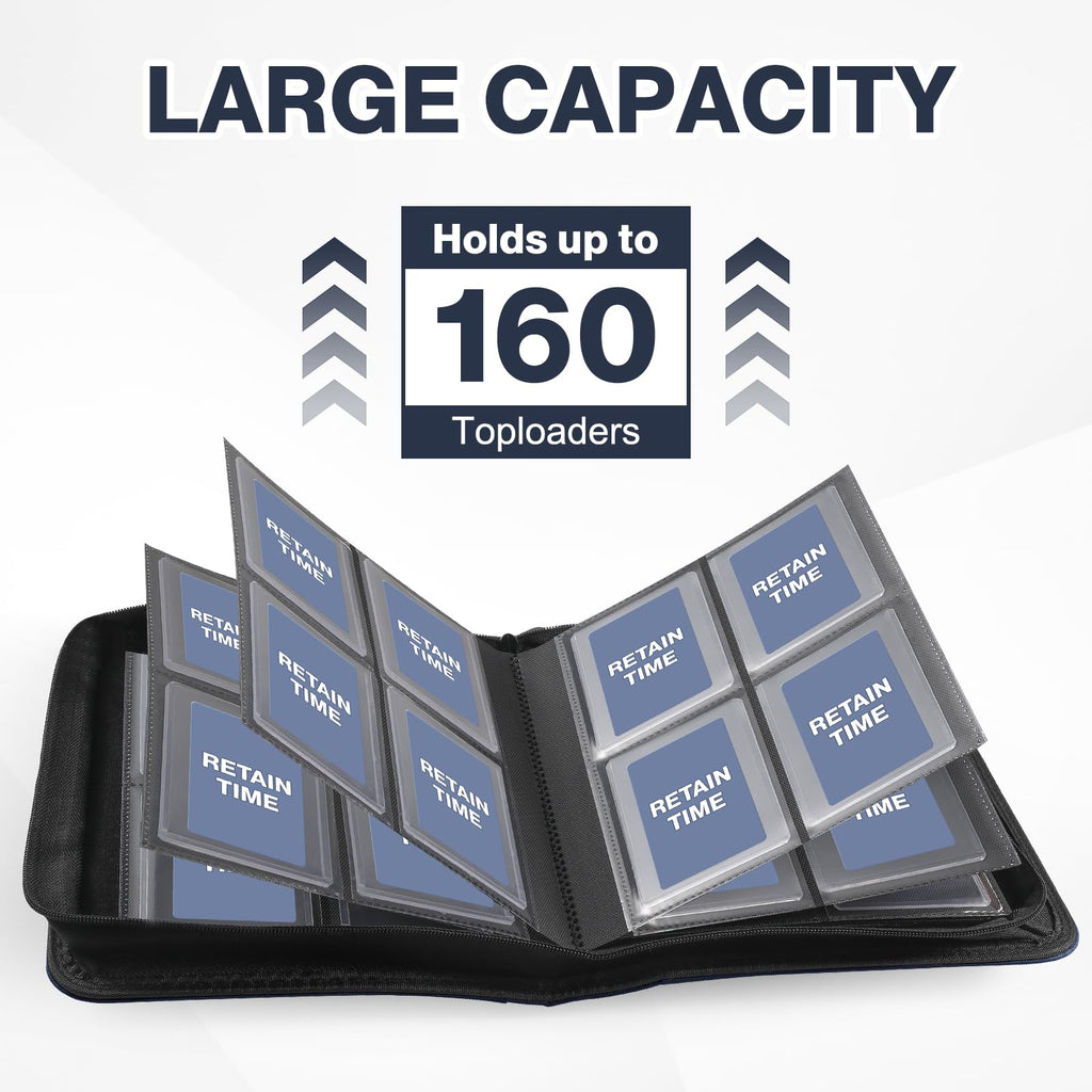 Toploader Binder, Holds 360 Toploader, 100 Toploaders INCLUDED, 9-Pocket PU Cover Top Loader Binder for 3" x 4" Rigid Toploaders, Ringless Double-Sided Toploader Card Binder for TCG, Sport Cards