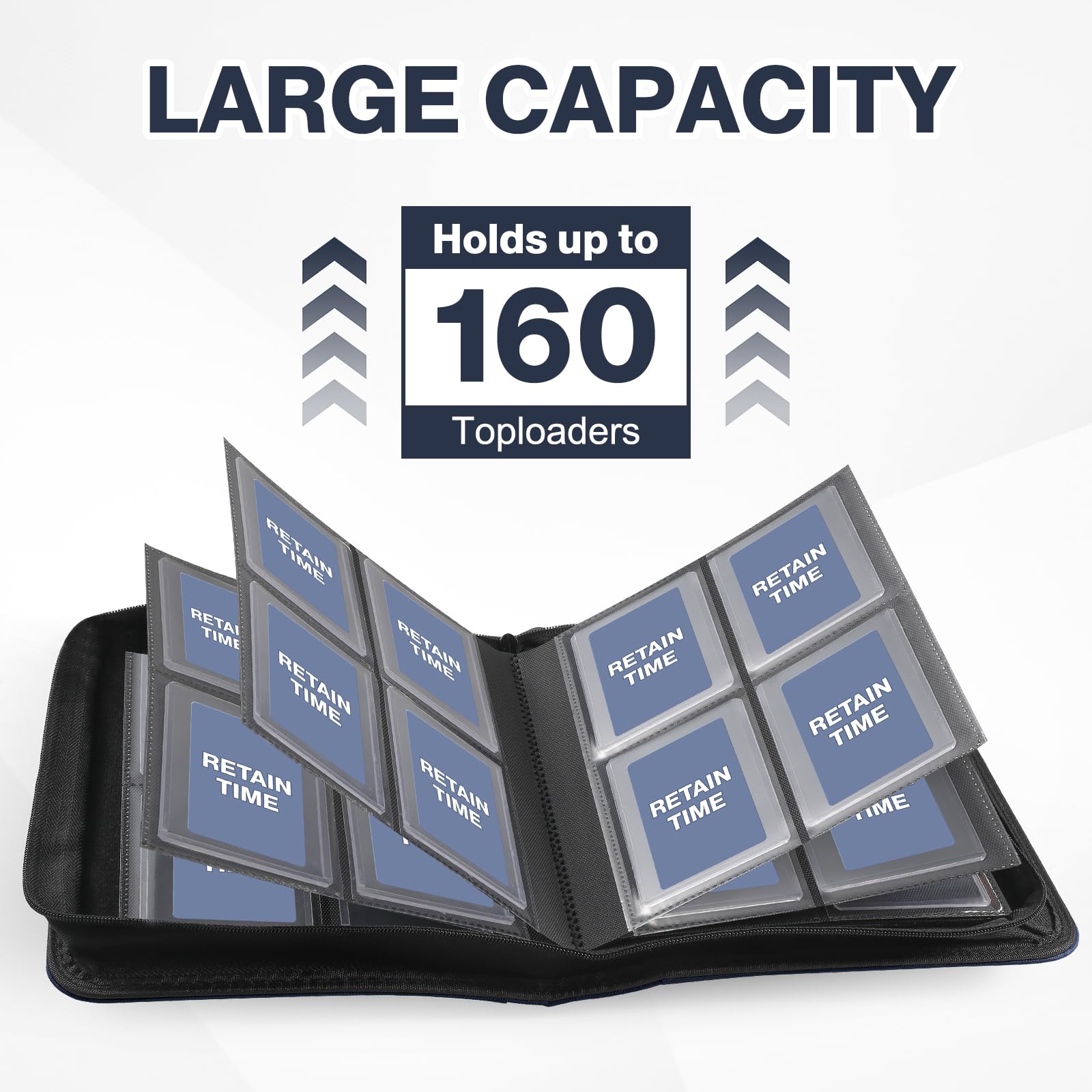 Toploader Binder, Holds 360 Toploader, 100 Toploaders INCLUDED, 9-Pocket PU Cover Top Loader Binder for 3" x 4" Rigid Toploaders, Ringless Double-Sided Toploader Card Binder for TCG, Sport Cards