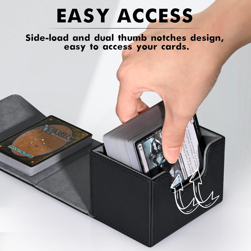 ZLCA MTG Deck Box with Commander Window Display, Commander Deck Box Holds 100 Double-Sleeved Cards Suitable for Magic the Gathering/TCG/CCG/PTCG/EDH/Sport Cards (Black)