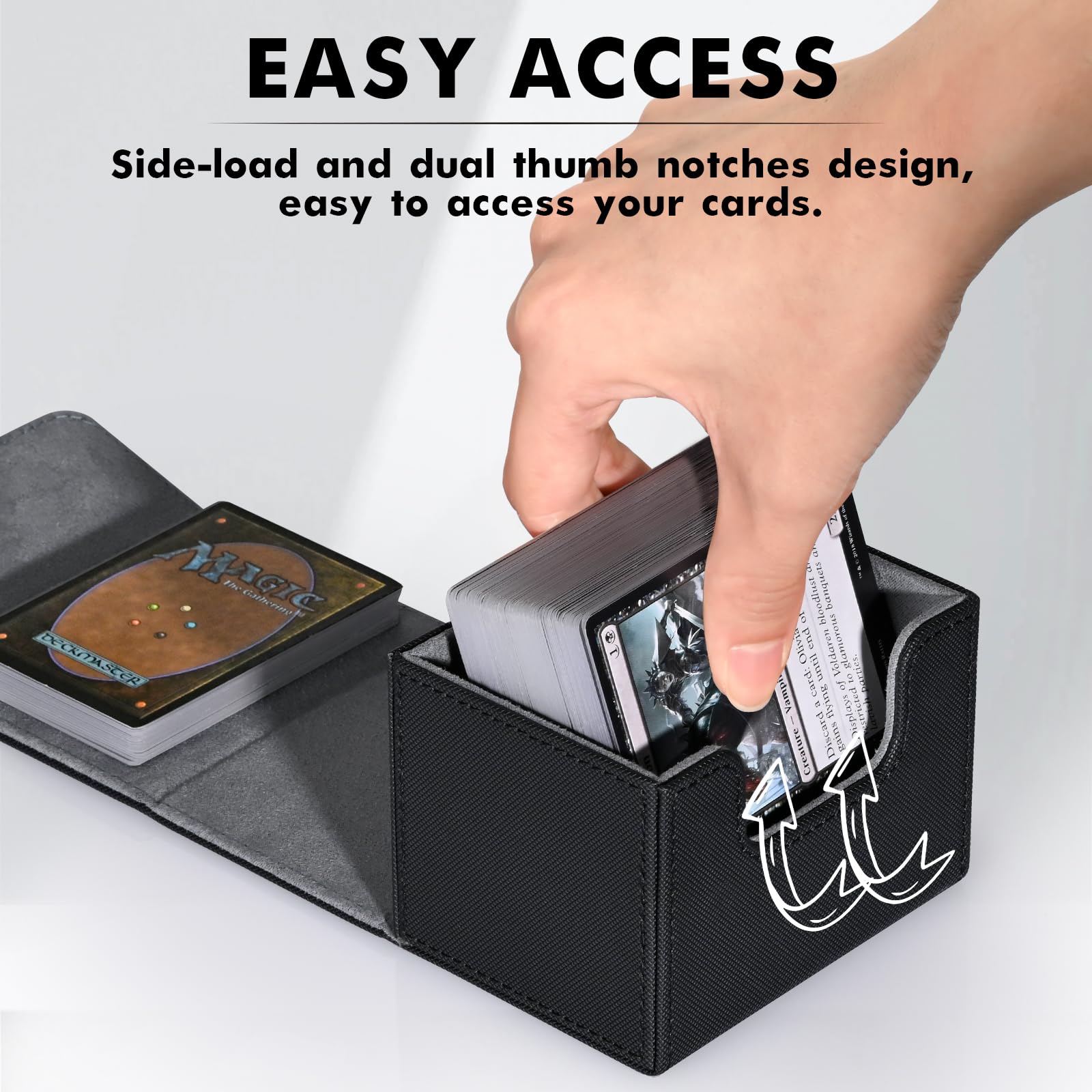 ZLCA MTG Deck Box with Commander Window Display, Commander Deck Box Holds 100 Double-Sleeved Cards Suitable for Magic the Gathering/TCG/CCG/PTCG/EDH/Sport Cards (Black)