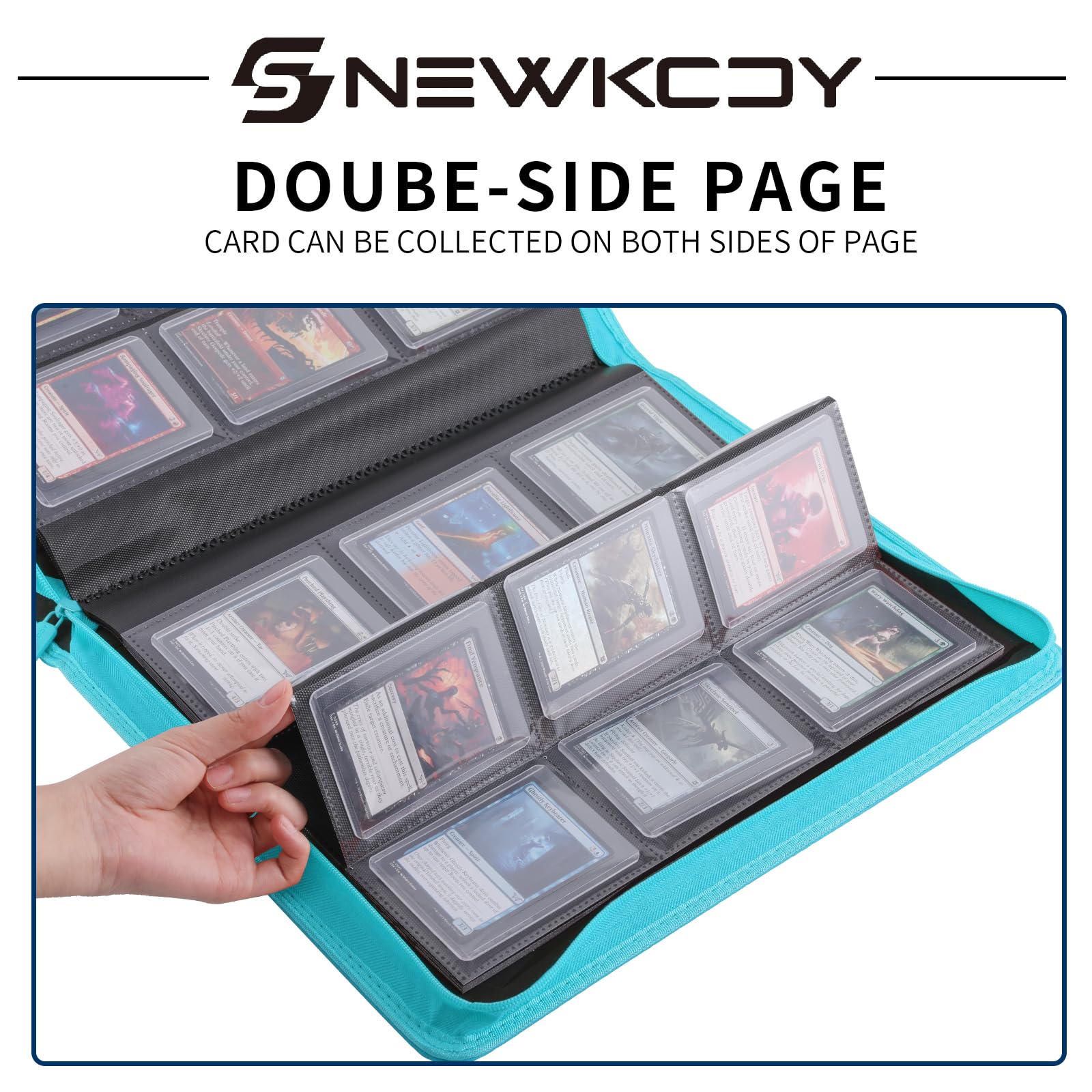 Snekdy Top loader Binder, 9 Pockets Top Loader，Holds 360 Top Loaders cards, Card binder with Sleeves for card in 3 x 4 inches color smooth Zipper PU Leather (Black)