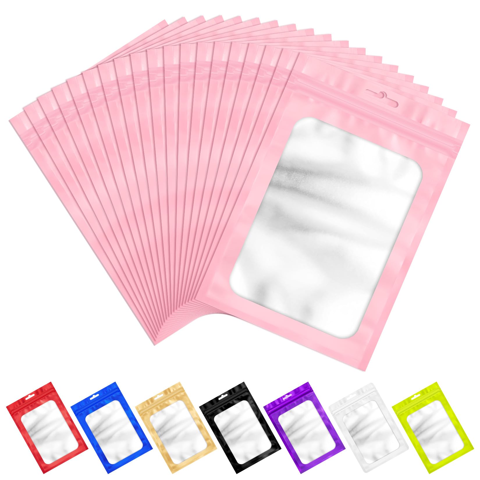 ANZNKU 100 Pack Black Resealable Mylar Bags with Frosted Clear Window, Smell Proof Sealable Packaging Bags for Small Business, Foil Pouch Zip Goodie Bag for Candy Treat Jewelry Party Favor(2.75×3.93")