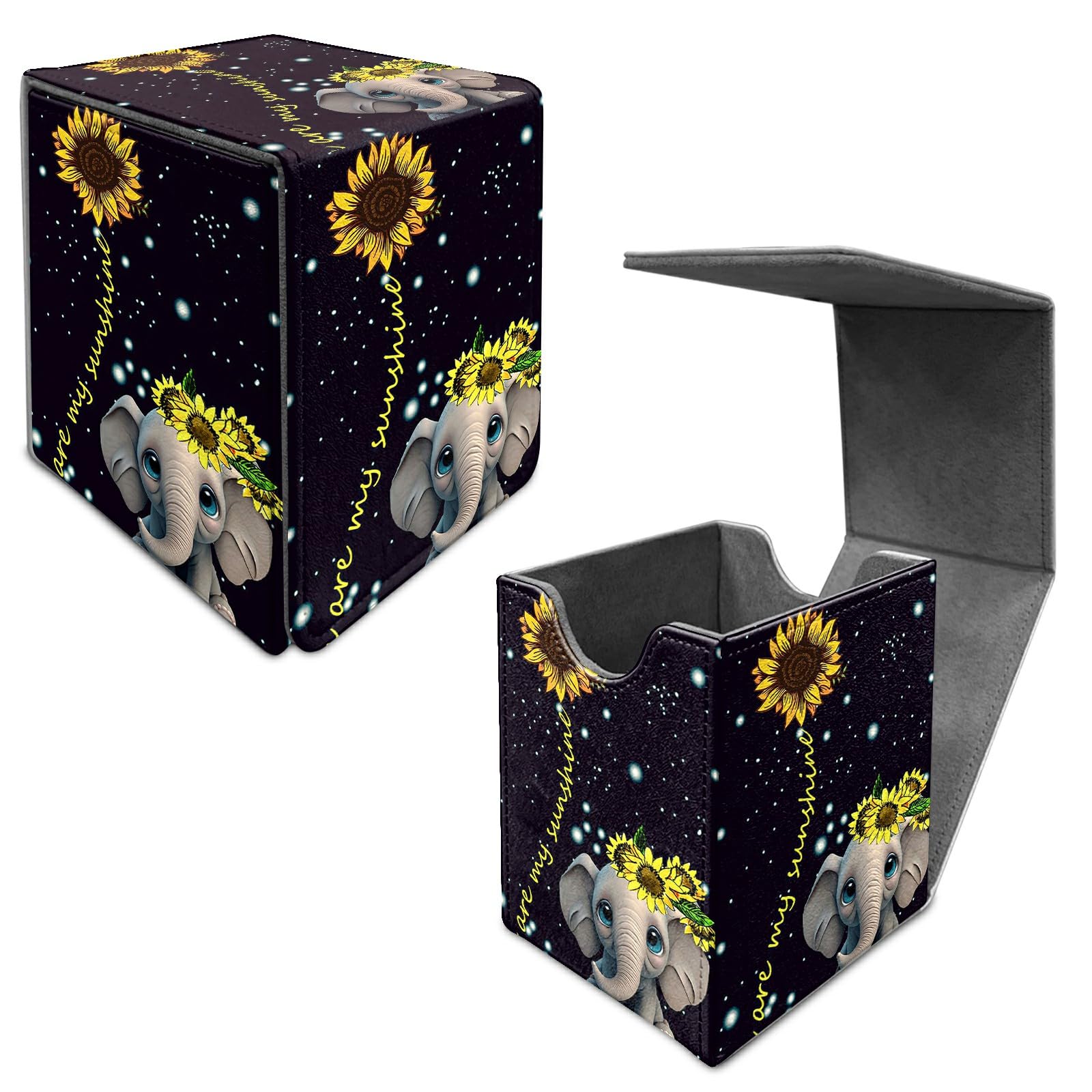 Card Deck Box Trading Cards Storage Box with Strong Magnet Premium Case Commander Deck Storage Cover for TCG CCG Magic Cards,Cat Face With Stars