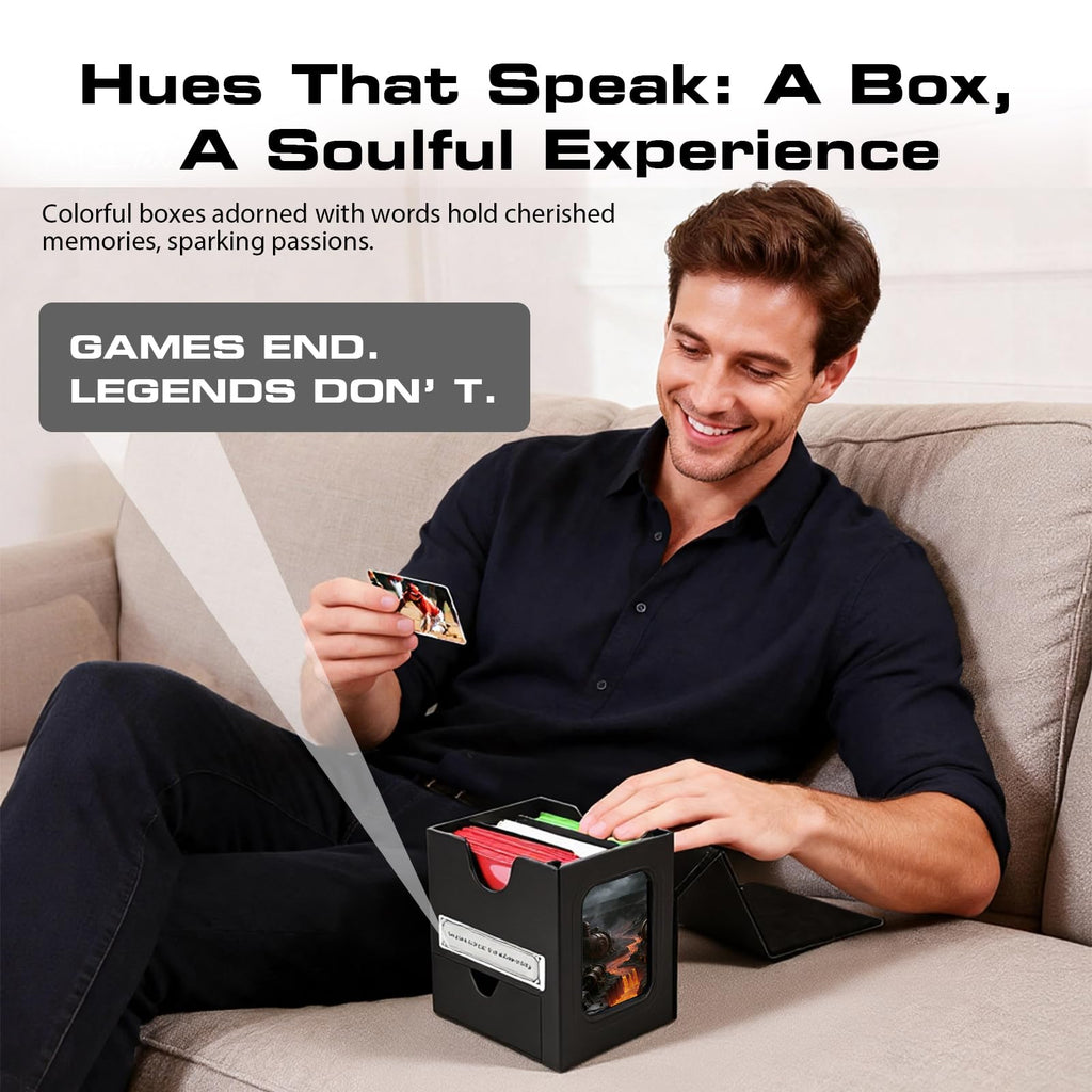 Patented MTG Commander DekBox, 100+ Double Sleeved Card Storage Box with Dice Tray, 35pt Card Holder & 2 Dividers - Magnetic Deck Case for TCG/CCG/Magic/Sports Cards, Black
