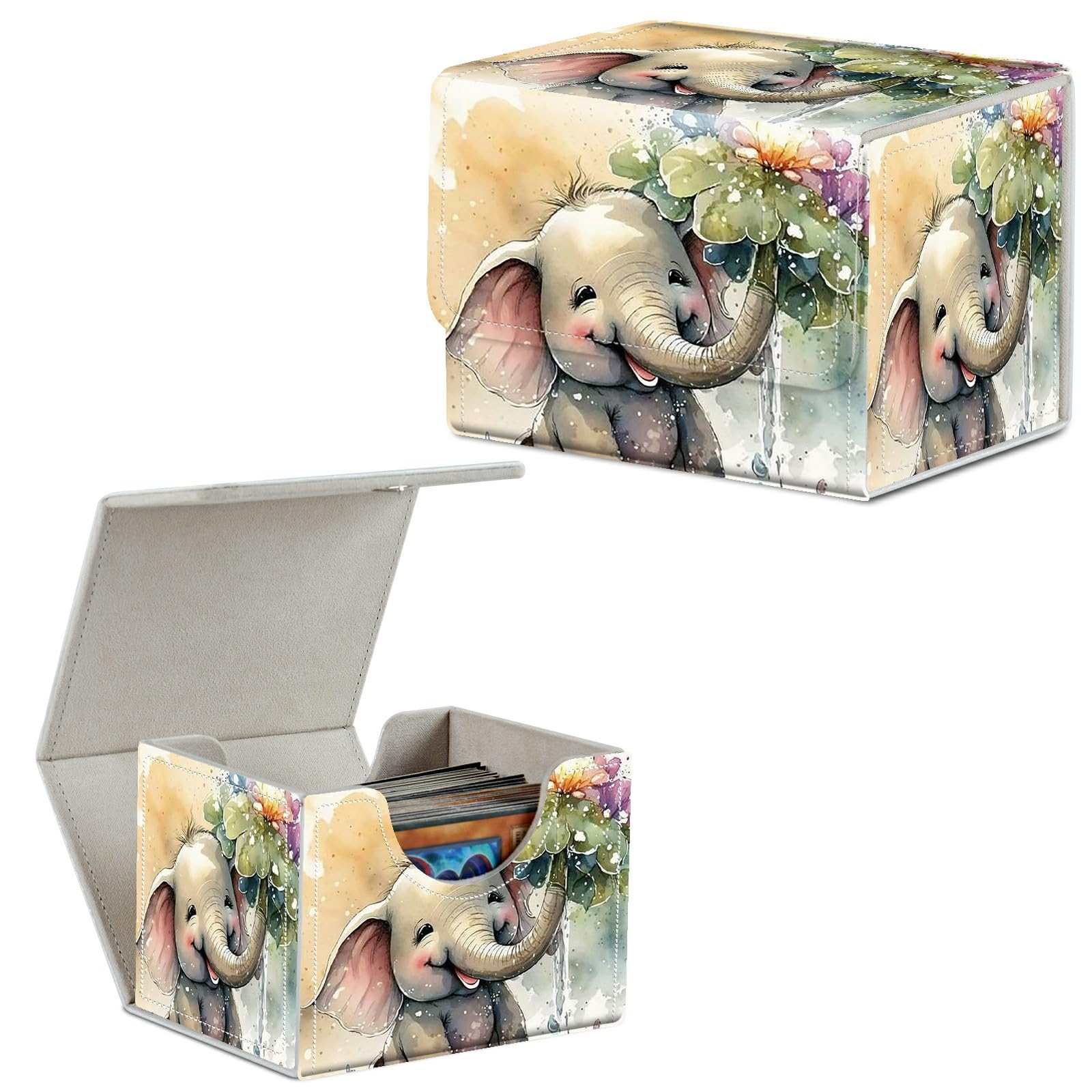 Card Deck Box Trading Cards Storage Box with Strong Magnet Premium Case Commander Deck Storage Cover for TCG CCG Magic Cards,Cat Face With Stars