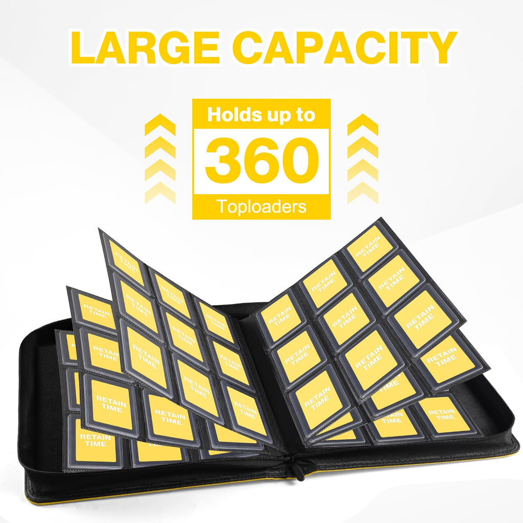 Toploader Binder, Holds 360 Toploader, 100 Toploaders INCLUDED, 9-Pocket PU Cover Top Loader Binder for 3" x 4" Rigid Toploaders, Ringless Double-Sided Toploader Card Binder for TCG, Sport Cards