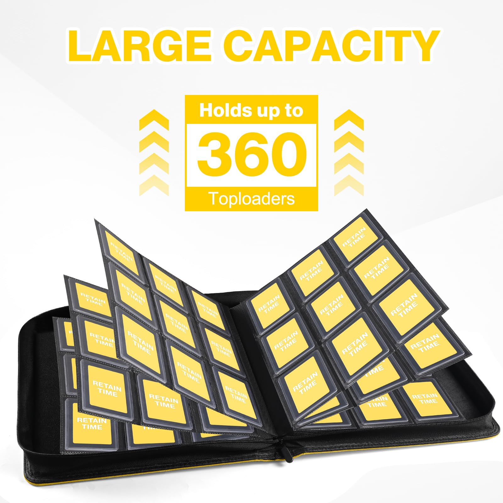 Toploader Binder, Holds 360 Toploader, 100 Toploaders INCLUDED, 9-Pocket PU Cover Top Loader Binder for 3" x 4" Rigid Toploaders, Ringless Double-Sided Toploader Card Binder for TCG, Sport Cards