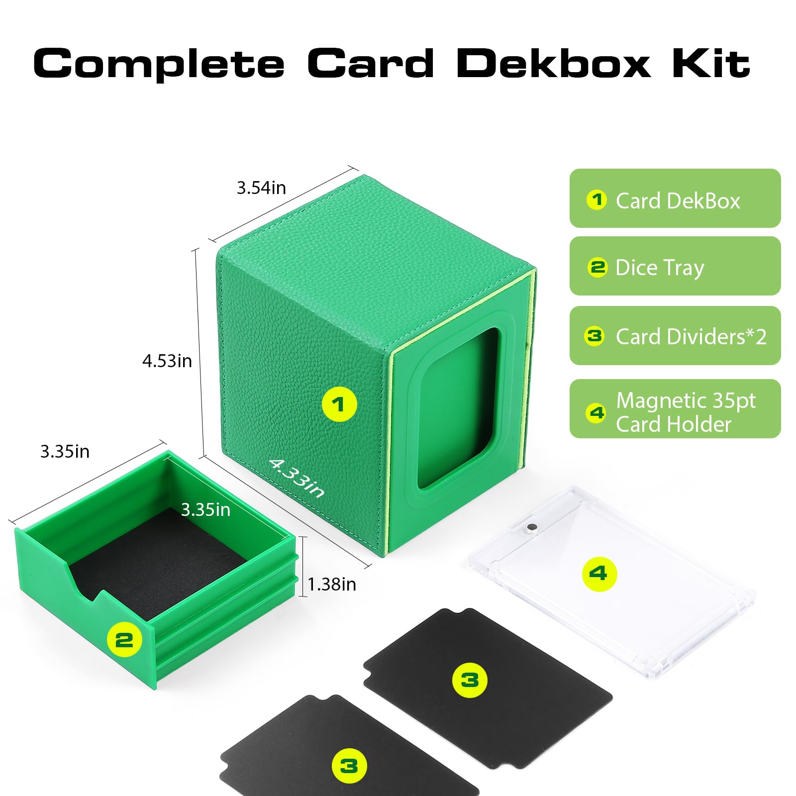 Patented MTG Commander DekBox, 100+ Double Sleeved Card Storage Box with Dice Tray, 35pt Card Holder & 2 Dividers - Magnetic Deck Case for TCG/CCG/Magic/Sports Cards, Black
