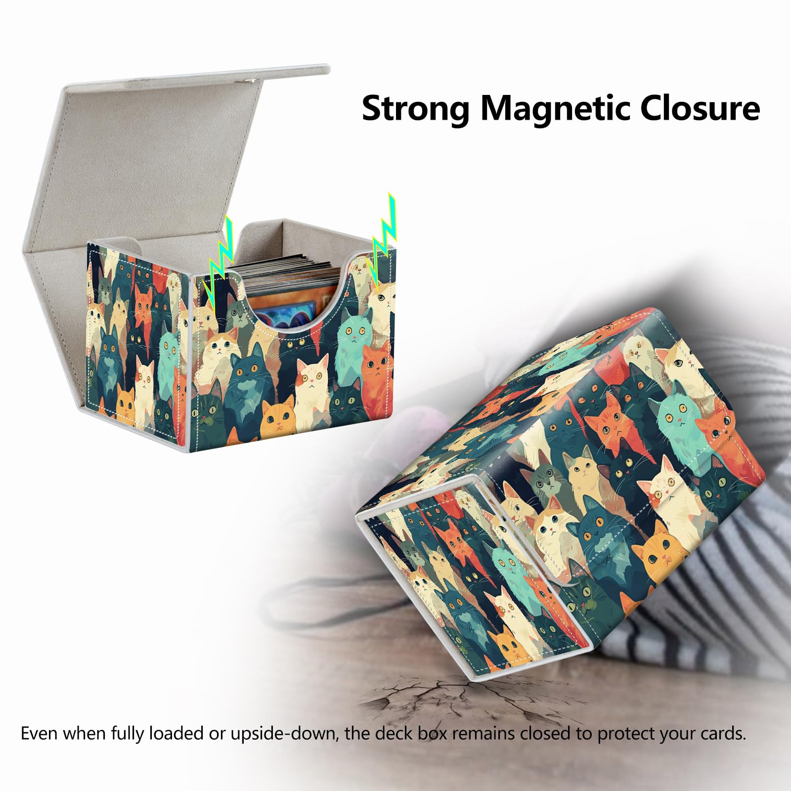 Strong Magnet Case Mtg Deck Box Tcg Up to 200 Cards Creative Pattern Trading Card Storage Box for Collectible Card Games, Black And White Koi