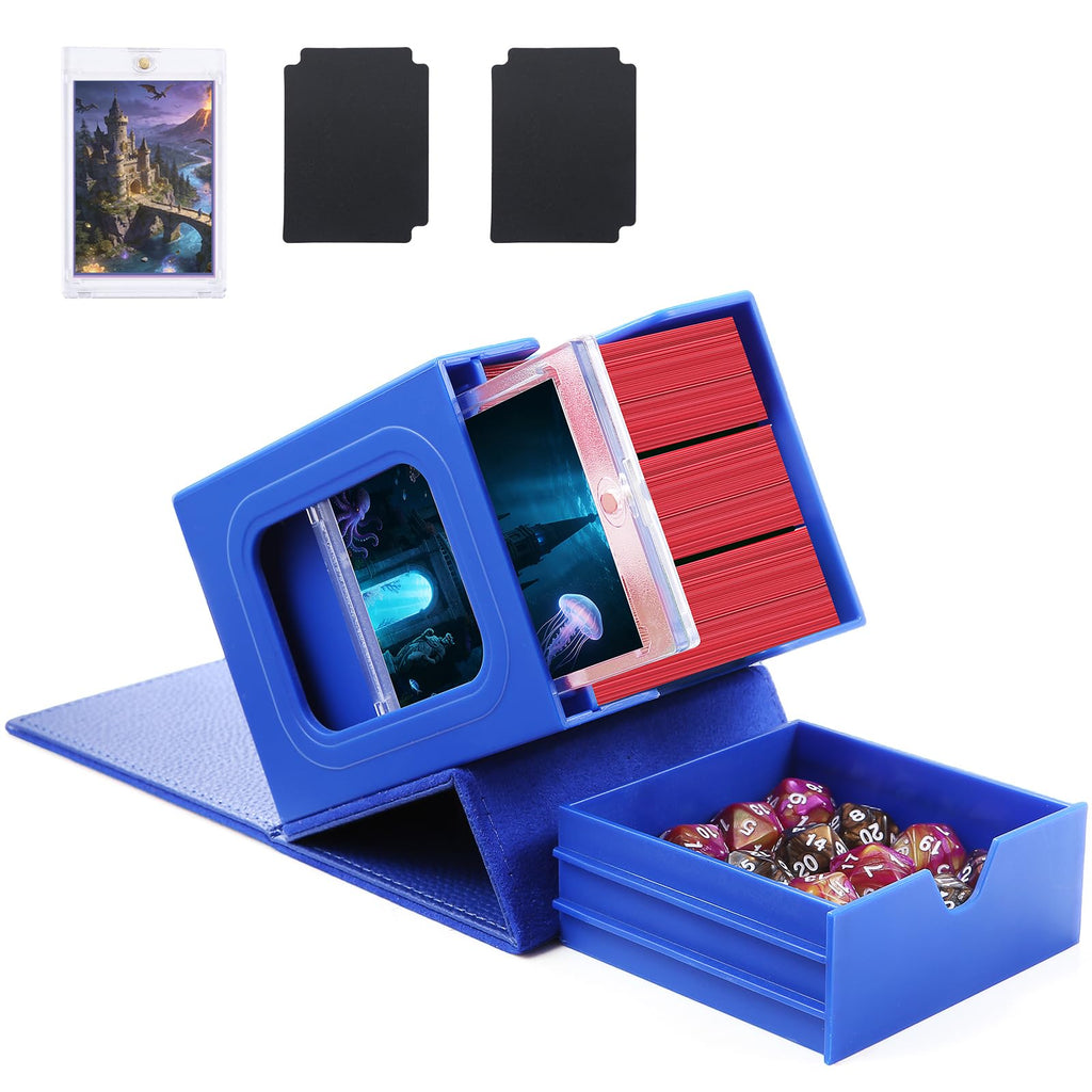 Patented MTG Commander DekBox, 100+ Double Sleeved Card Storage Box with Dice Tray, 35pt Card Holder & 2 Dividers - Magnetic Deck Case for TCG/CCG/Magic/Sports Cards, Black