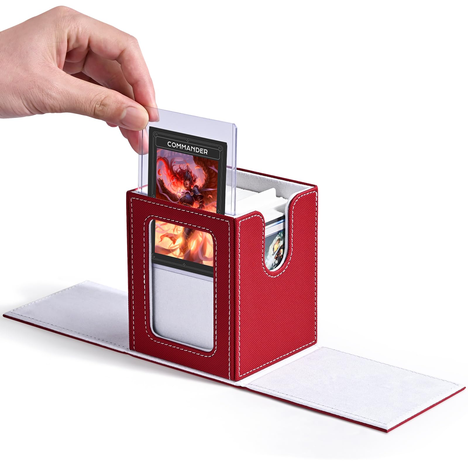 ZLCA MTG Deck Box with Commander Window Display, Commander Deck Box Holds 100 Double-Sleeved Cards Suitable for Magic the Gathering/TCG/CCG/PTCG/EDH/Sport Cards (Black)