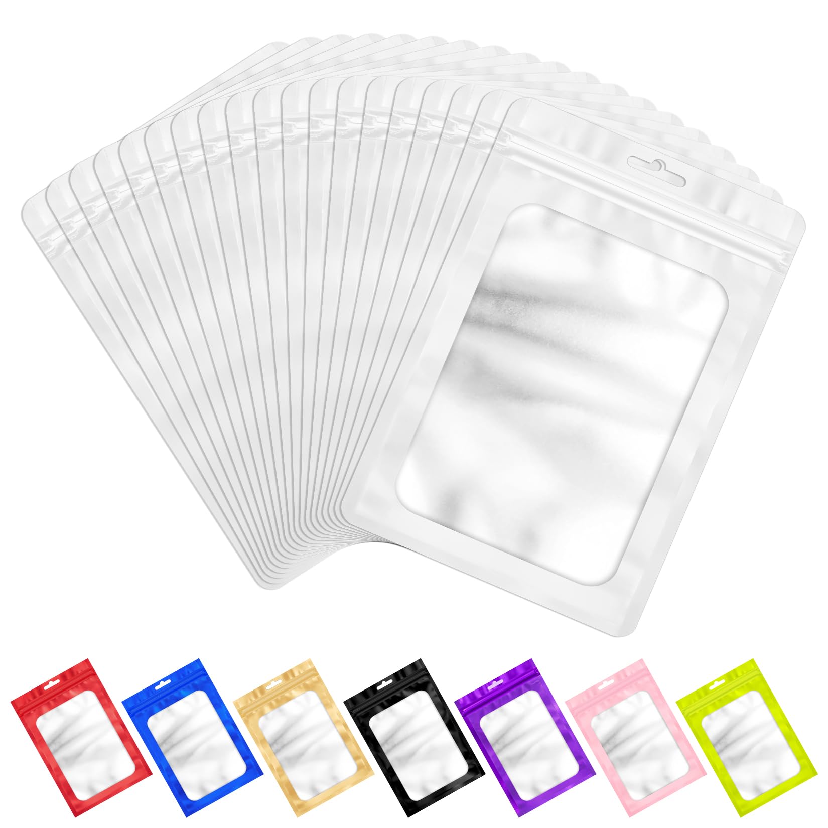 ANZNKU 100 Pack Black Resealable Mylar Bags with Frosted Clear Window, Smell Proof Sealable Packaging Bags for Small Business, Foil Pouch Zip Goodie Bag for Candy Treat Jewelry Party Favor(2.75×3.93")