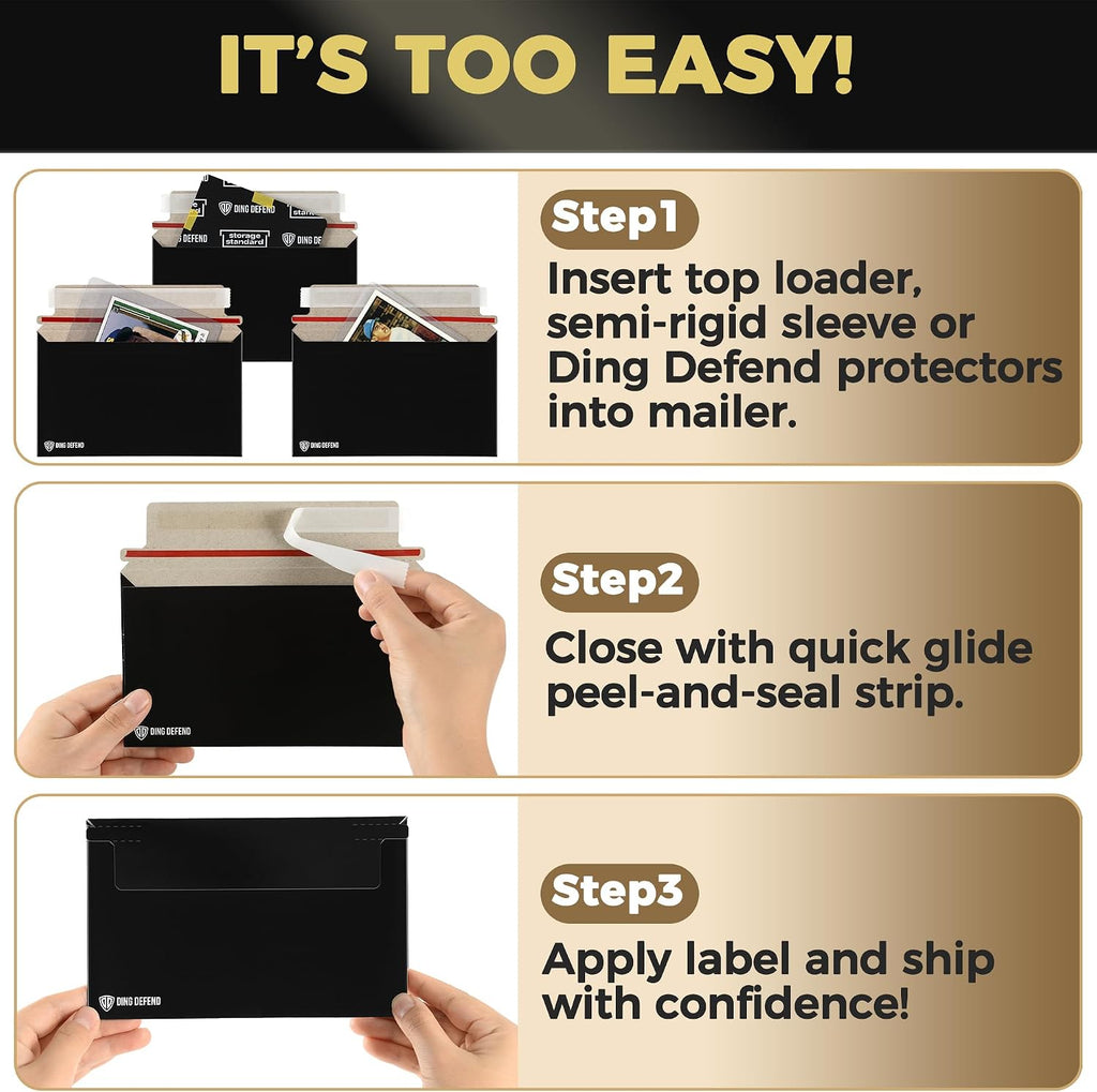 Card Shipping Envelopes 110 Pack - 7 x 4.35 Inches Trading Cards Self-Adhesive Black Mailers, Perfect Fit for Ding Defend Protectors Semi-Rigid Sleeves & Toploaders - Hobby Mailing Supplies