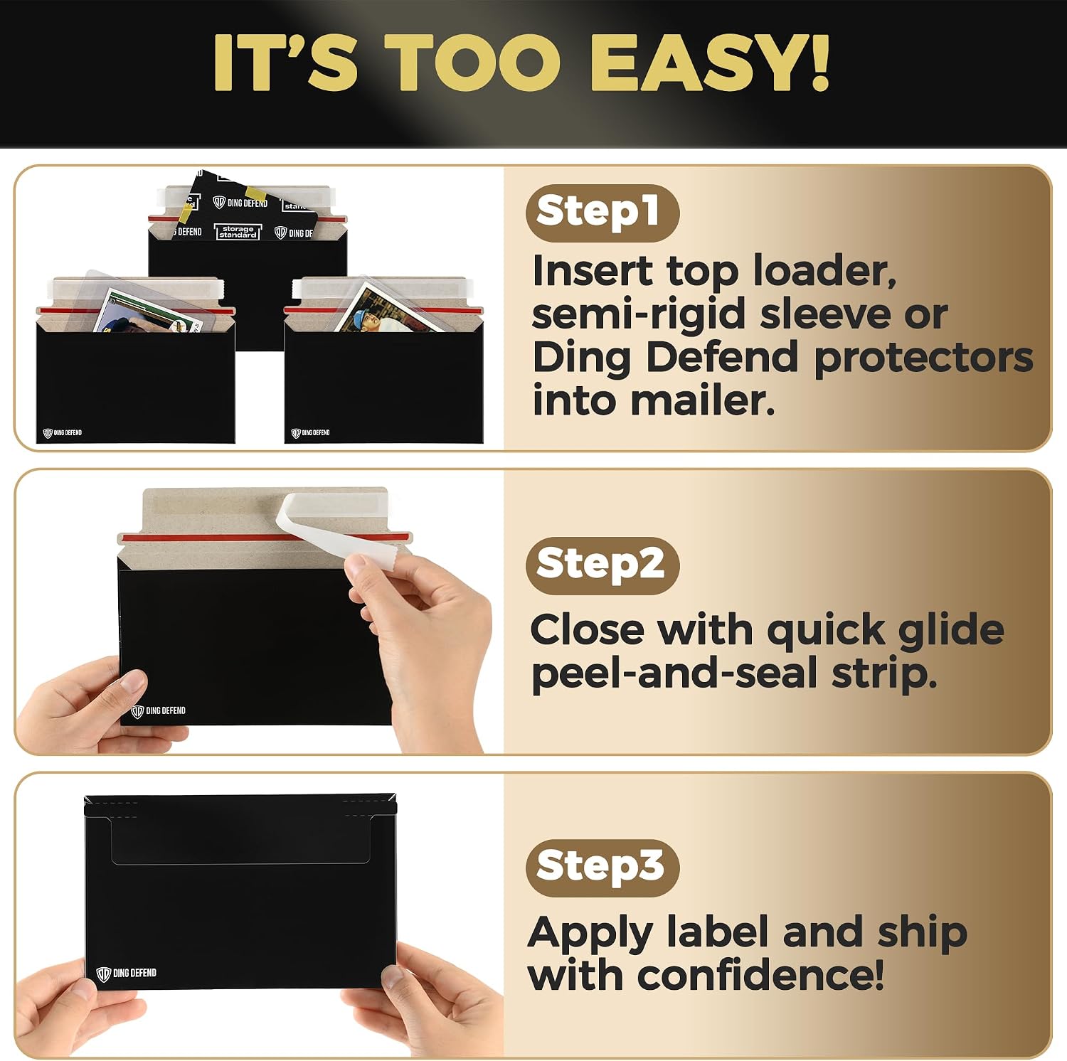 Card Shipping Envelopes 110 Pack - 7 x 4.35 Inches Trading Cards Self-Adhesive Black Mailers, Perfect Fit for Ding Defend Protectors Semi-Rigid Sleeves & Toploaders - Hobby Mailing Supplies