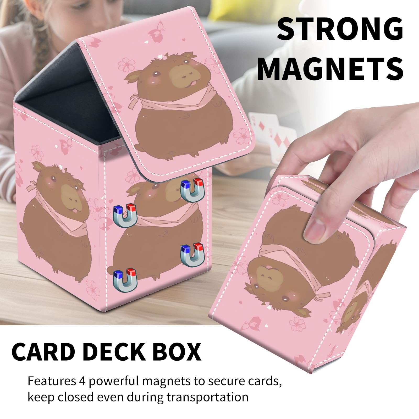 Card Deck Box for MTG Trading Cards, Magic Card Box Can Hold 110+ Single Sleeved Cards, Waterproof PU Leather Material, Strong Magnetic Buckle Card Set Box Suitable for TCG CCG, Astronaut Dinosaur
