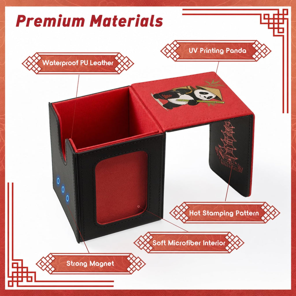 Venssu Chinese Takeout Deck Box with Commander Display, MTG Deck Case Fits 100 Double Sleeved Cards / 35+ Toploaders, Fake Leather Storage Box Compatible with TCG/PTCG Cards（White and Red）