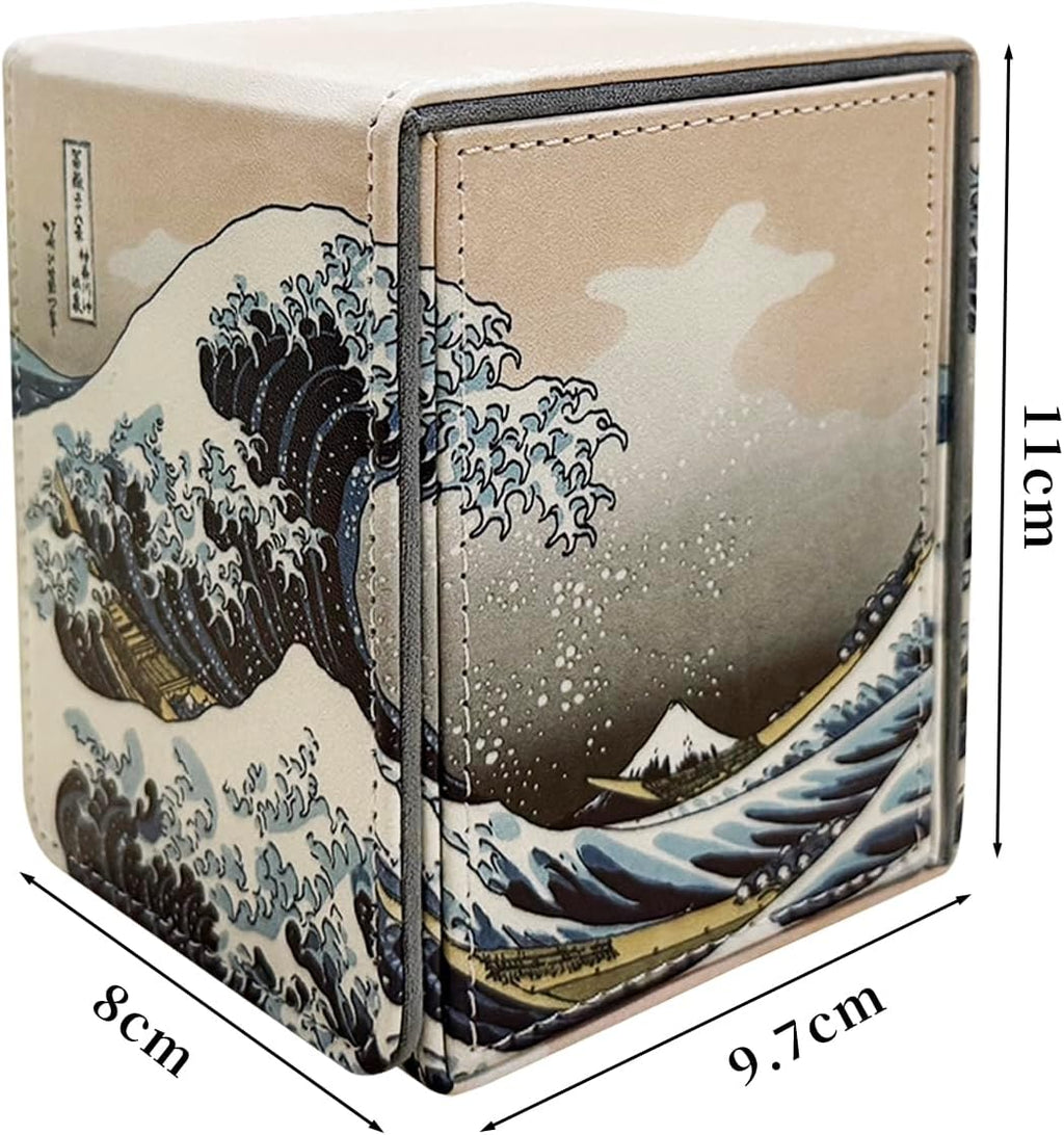 Black Lotus The Great Wave Japanese Style Storage Card Box PU Leather Premium Deck Case Holding100+Double Sleeved Cards For TCG Sport cards Commander Display
