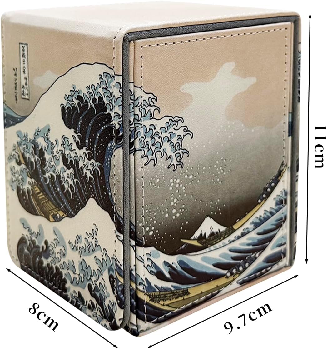 Black Lotus The Great Wave Japanese Style Storage Card Box PU Leather Premium Deck Case Holding100+Double Sleeved Cards For TCG Sport cards Commander Display