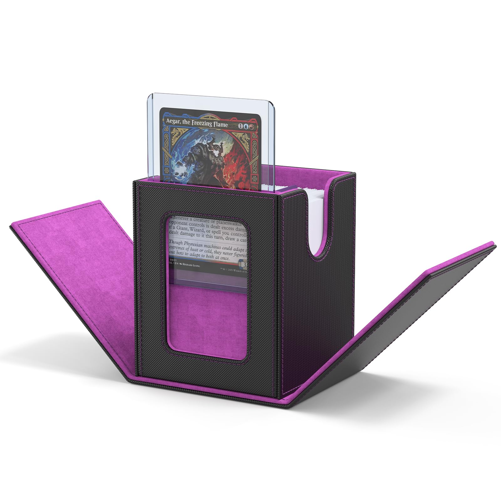 ZLCA MTG Deck Box with Commander Window Display, Commander Deck Box Holds 100 Double-Sleeved Cards Suitable for Magic the Gathering/TCG/CCG/PTCG/EDH/Sport Cards (Black)