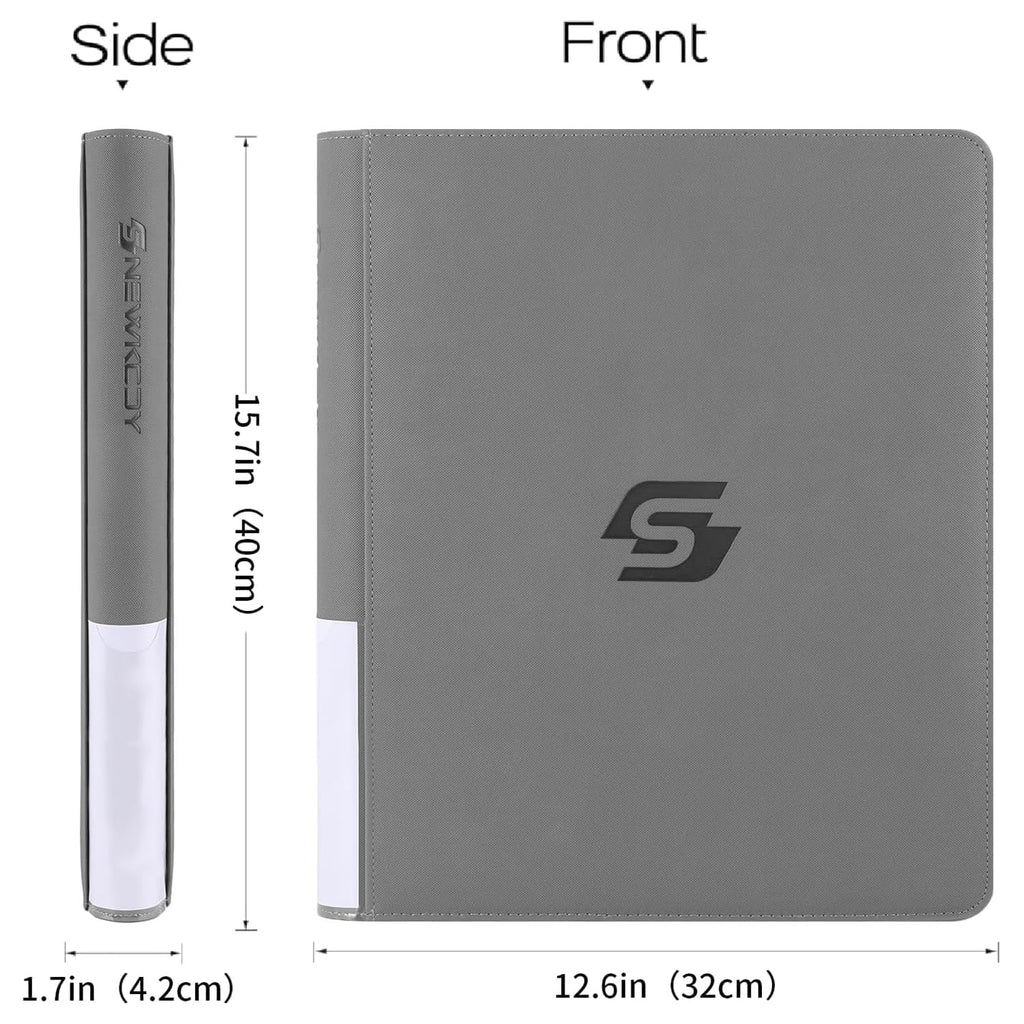 Snekdy Top loader Binder, 9 Pockets Top Loader，Holds 360 Top Loaders cards, Card binder with Sleeves for card in 3 x 4 inches color smooth Zipper PU Leather (Black)