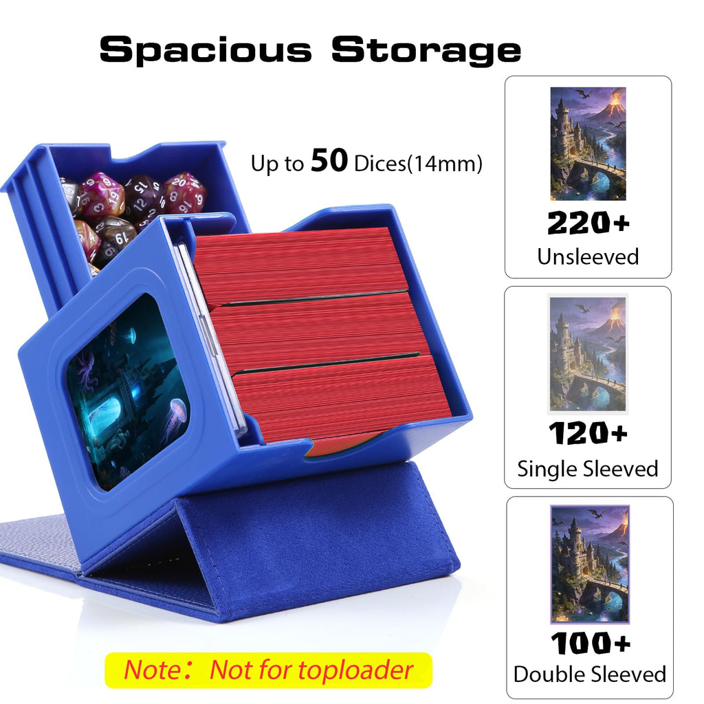 Patented MTG Commander DekBox, 100+ Double Sleeved Card Storage Box with Dice Tray, 35pt Card Holder & 2 Dividers - Magnetic Deck Case for TCG/CCG/Magic/Sports Cards, Black