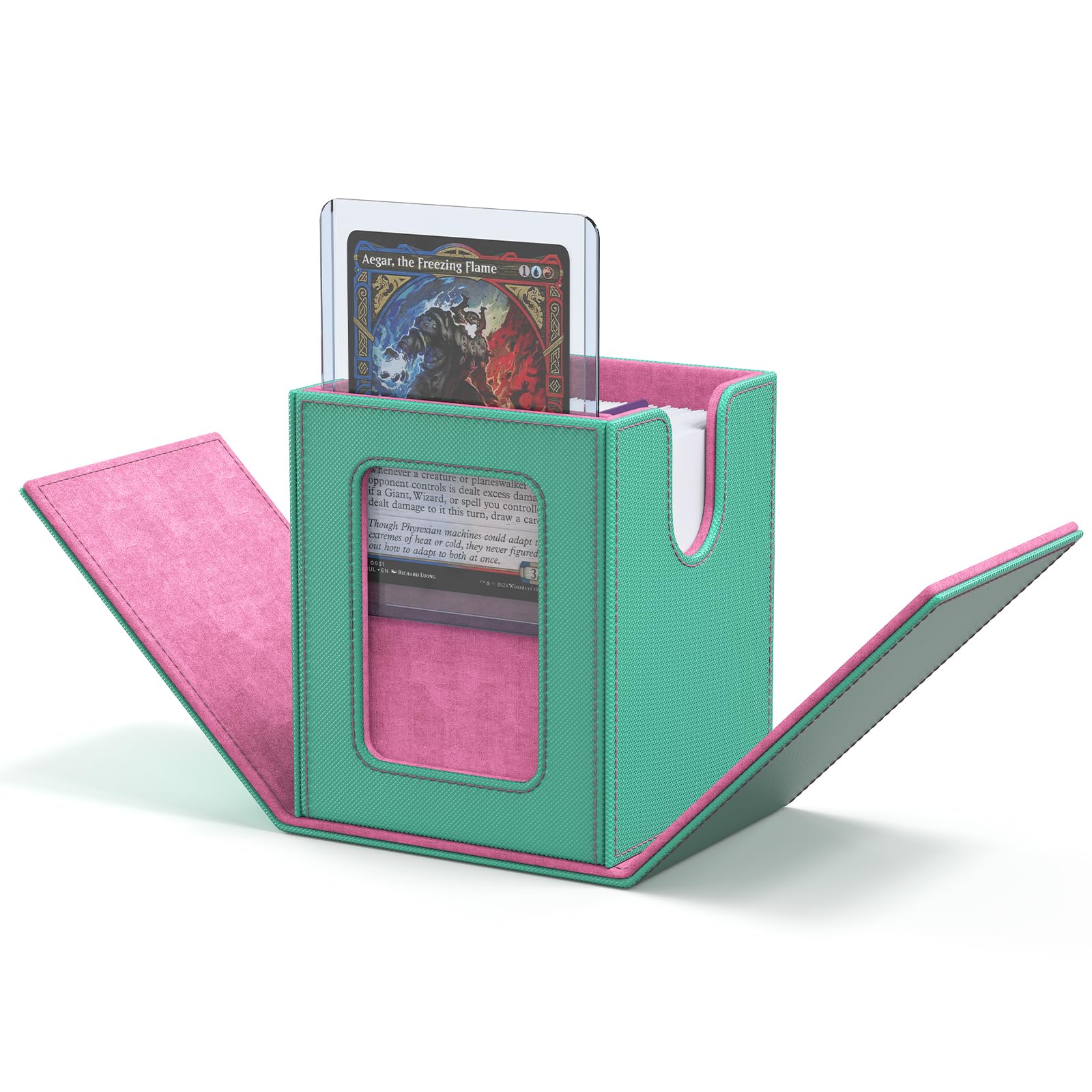 ZLCA MTG Deck Box with Commander Window Display, Commander Deck Box Holds 100 Double-Sleeved Cards Suitable for Magic the Gathering/TCG/CCG/PTCG/EDH/Sport Cards (Black)
