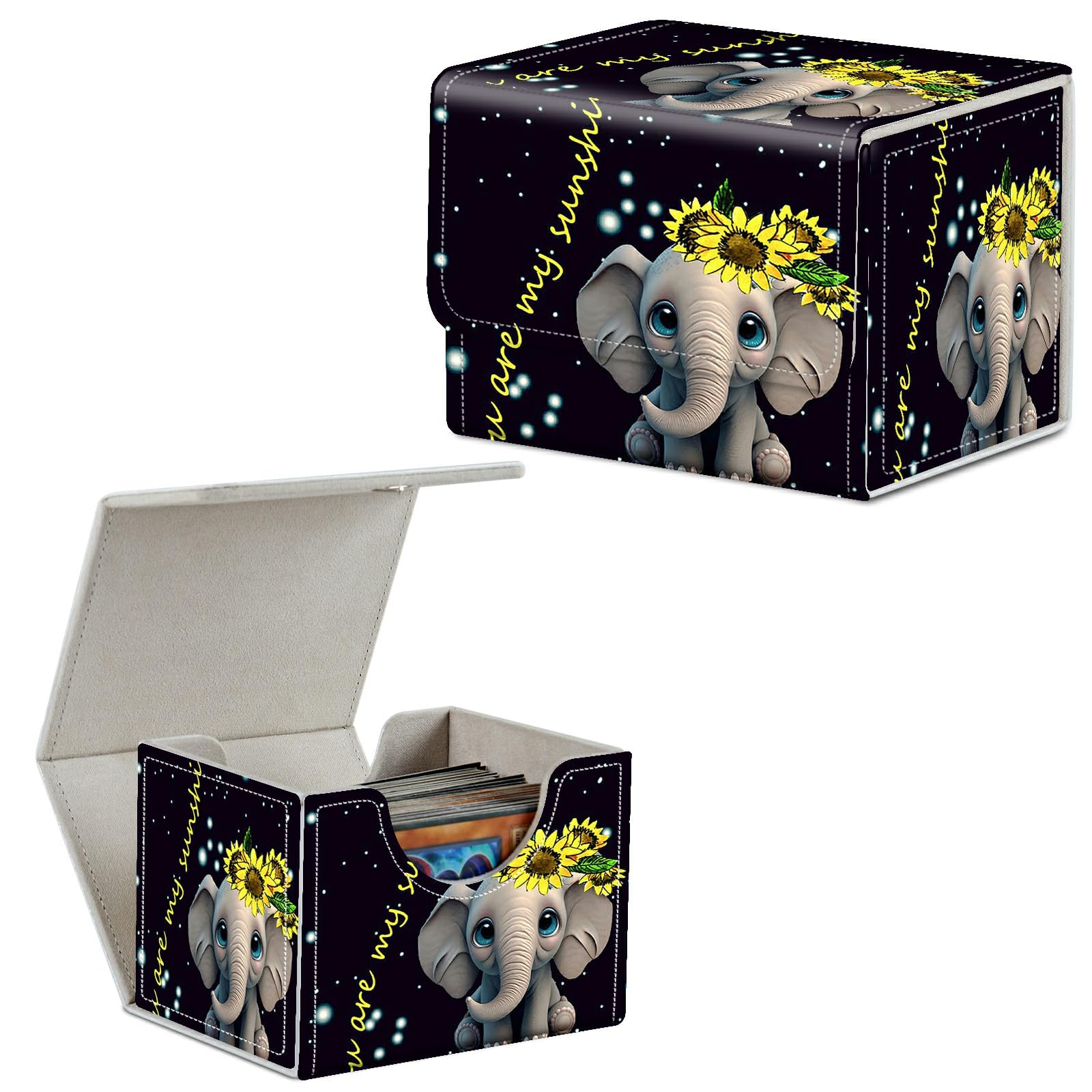 Card Deck Box Trading Cards Storage Box with Strong Magnet Premium Case Commander Deck Storage Cover for TCG CCG Magic Cards,Cat Face With Stars