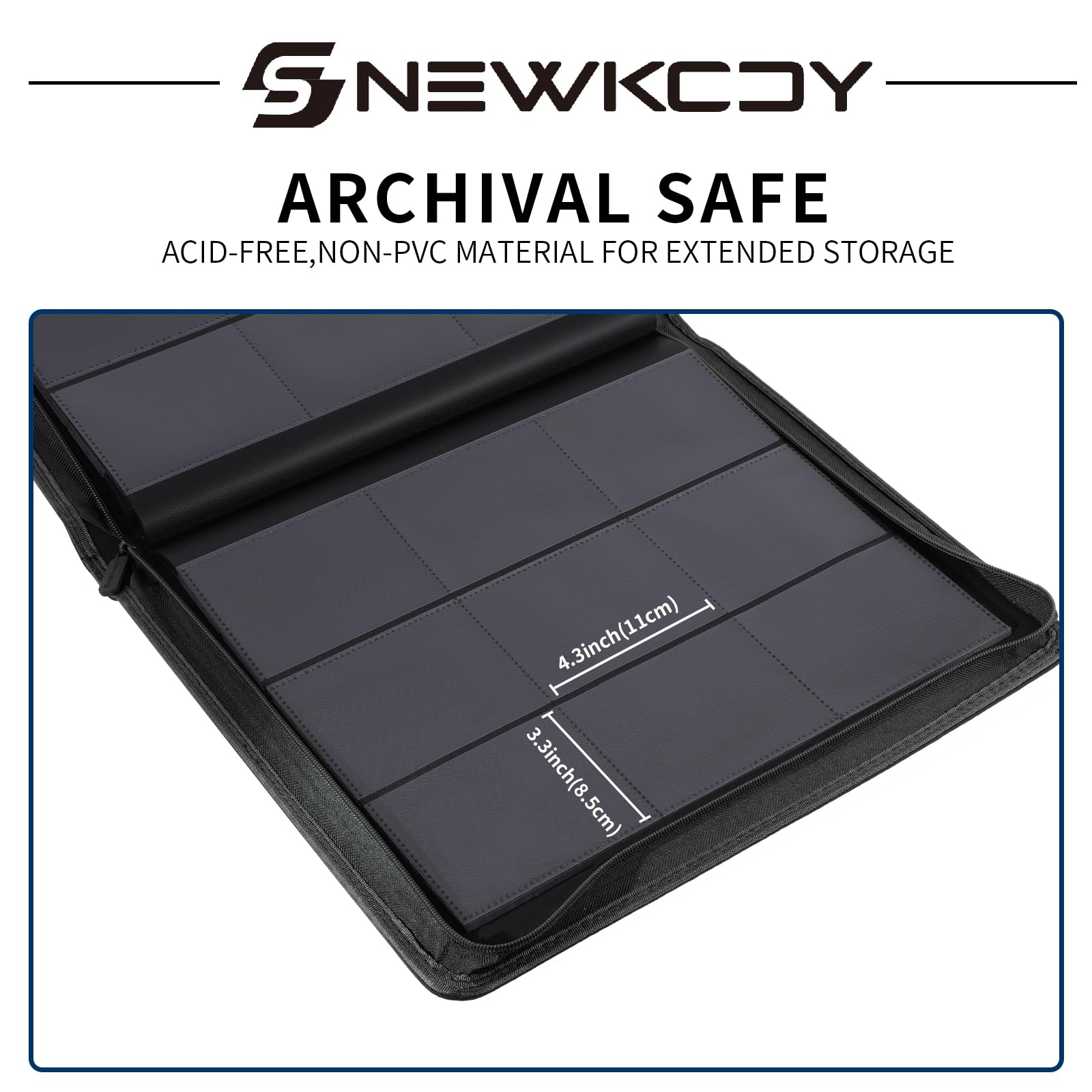 Snekdy Top loader Binder, 9 Pockets Top Loader，Holds 360 Top Loaders cards, Card binder with Sleeves for card in 3 x 4 inches color smooth Zipper PU Leather (Black)