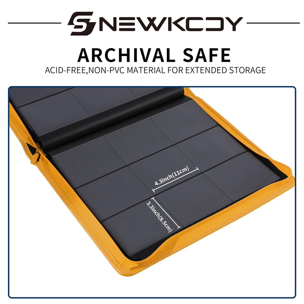 Snekdy Top loader Binder, 9 Pockets Top Loader，Holds 360 Top Loaders cards, Card binder with Sleeves for card in 3 x 4 inches color smooth Zipper PU Leather (Black)