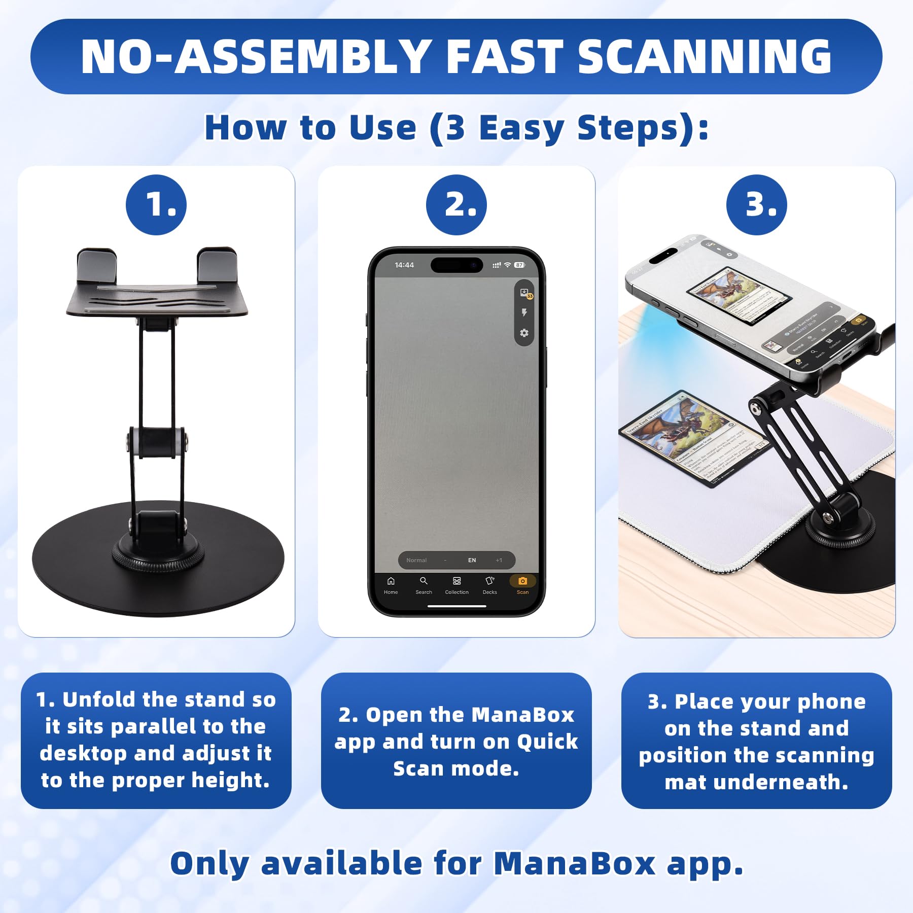 Card Scanner for Trading Cards–MTG & TCG Card Scanner Stand with Magnetic LED Light,Foldable Phone Holder for Scanning,Cards Quickly Scan and Price Check,Available for ManaBox