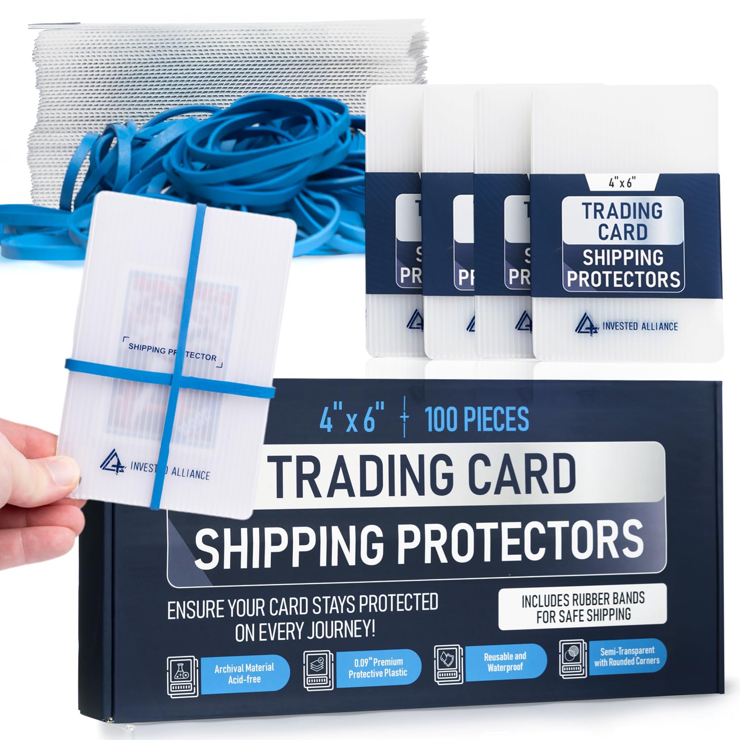 Premium Bundle Trading Card Shipping Protector with Rubber Bands | Graded Cards Protectors, Sports Trading Card Shipping Supplies Packaging, TCG Baseball Cards Shippings Shield.