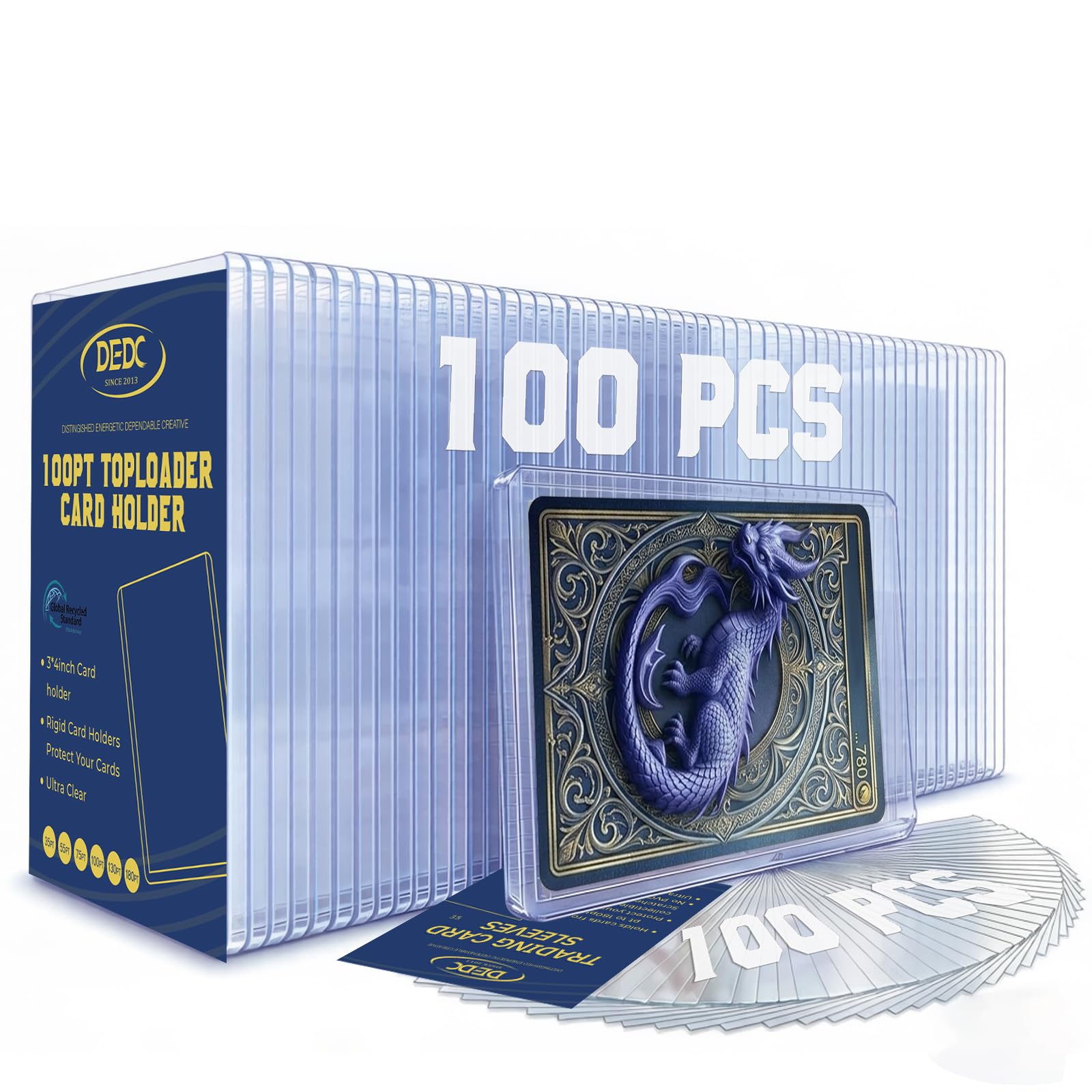 DEDC 200 Top Loader Thick Card Load Holder Storage for Trading Cards Sports Soft Penny Sleeves Hard Plastic 35 Point Protective 3" x 4" Toploaders Rigid Memorabilia Collectibles