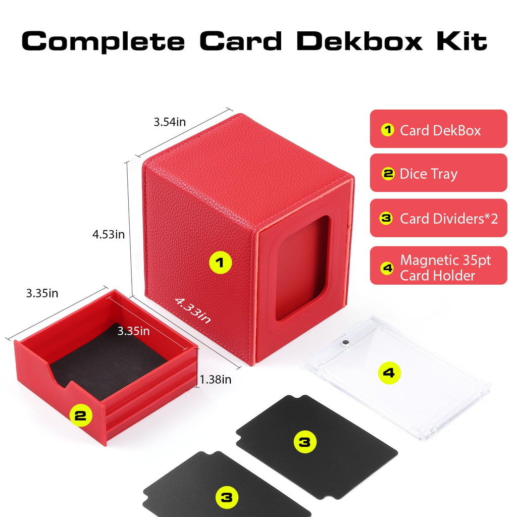 Patented MTG Commander DekBox, 100+ Double Sleeved Card Storage Box with Dice Tray, 35pt Card Holder & 2 Dividers - Magnetic Deck Case for TCG/CCG/Magic/Sports Cards, Black