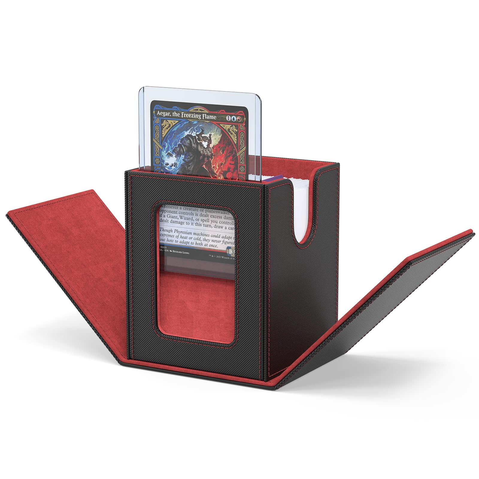 ZLCA MTG Deck Box with Commander Window Display, Commander Deck Box Holds 100 Double-Sleeved Cards Suitable for Magic the Gathering/TCG/CCG/PTCG/EDH/Sport Cards (Black)
