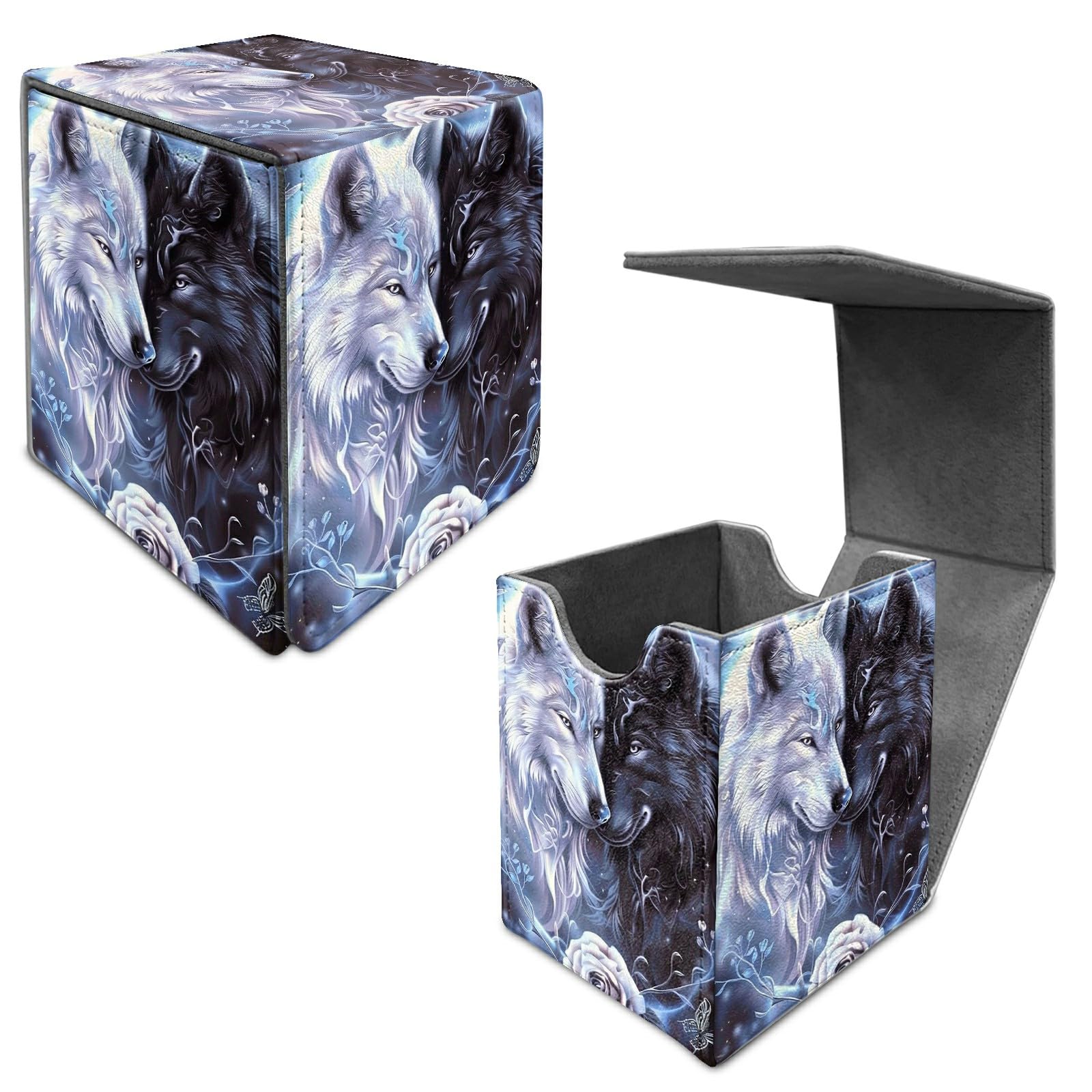Card Deck Box Trading Cards Storage Box with Strong Magnet Premium Case Commander Deck Storage Cover for TCG CCG Magic Cards,Cat Face With Stars