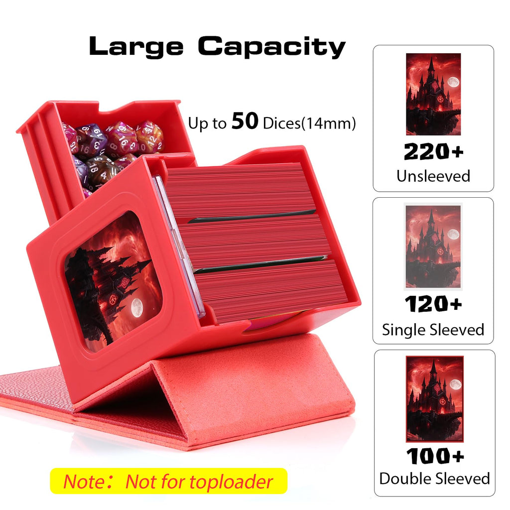 Patented MTG Commander DekBox, 100+ Double Sleeved Card Storage Box with Dice Tray, 35pt Card Holder & 2 Dividers - Magnetic Deck Case for TCG/CCG/Magic/Sports Cards, Black