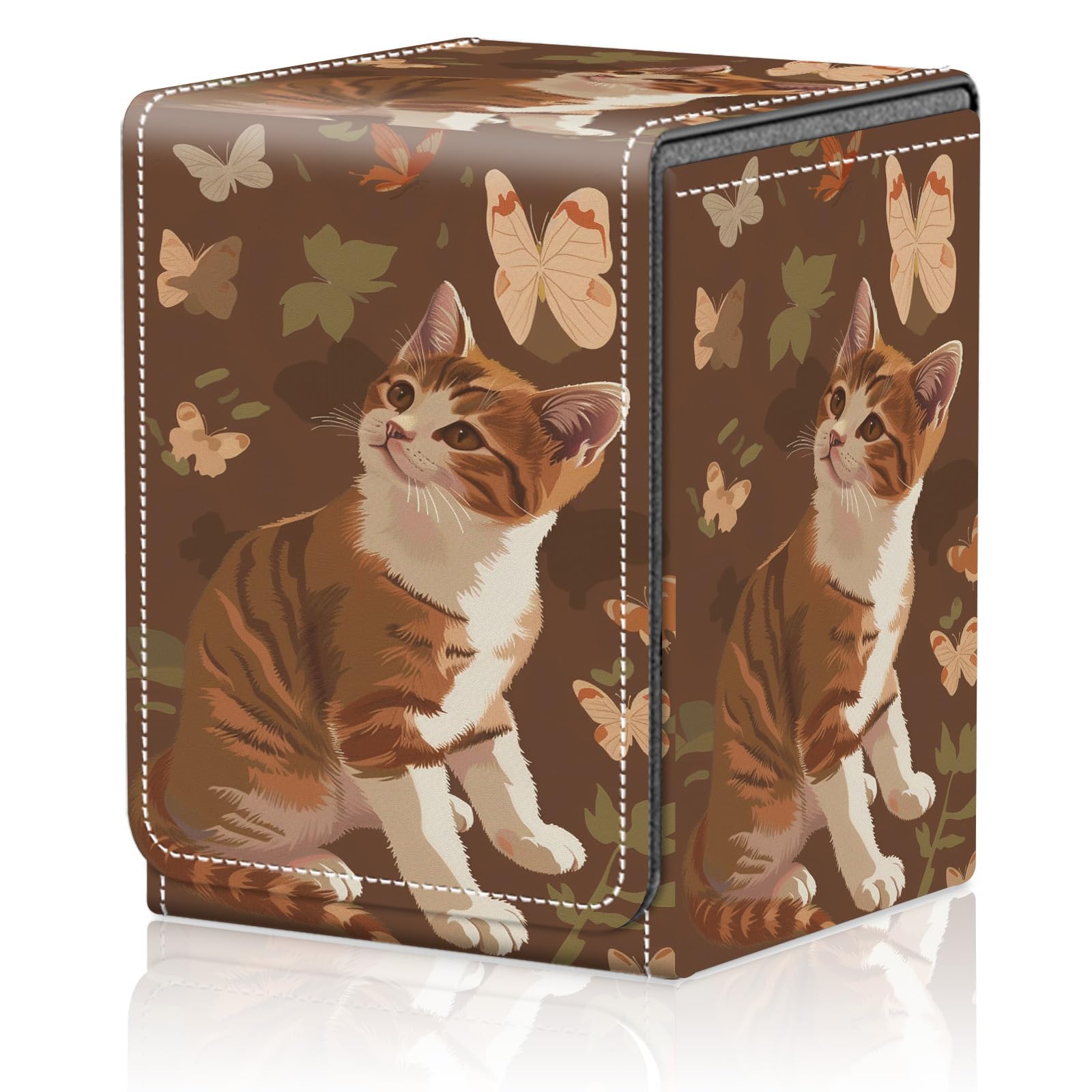 Card Deck Box for MTG Trading Cards, Magic Card Box Can Hold 110+ Single Sleeved Cards, Waterproof PU Leather Material, Strong Magnetic Buckle Card Set Box Suitable for TCG CCG, Astronaut Dinosaur