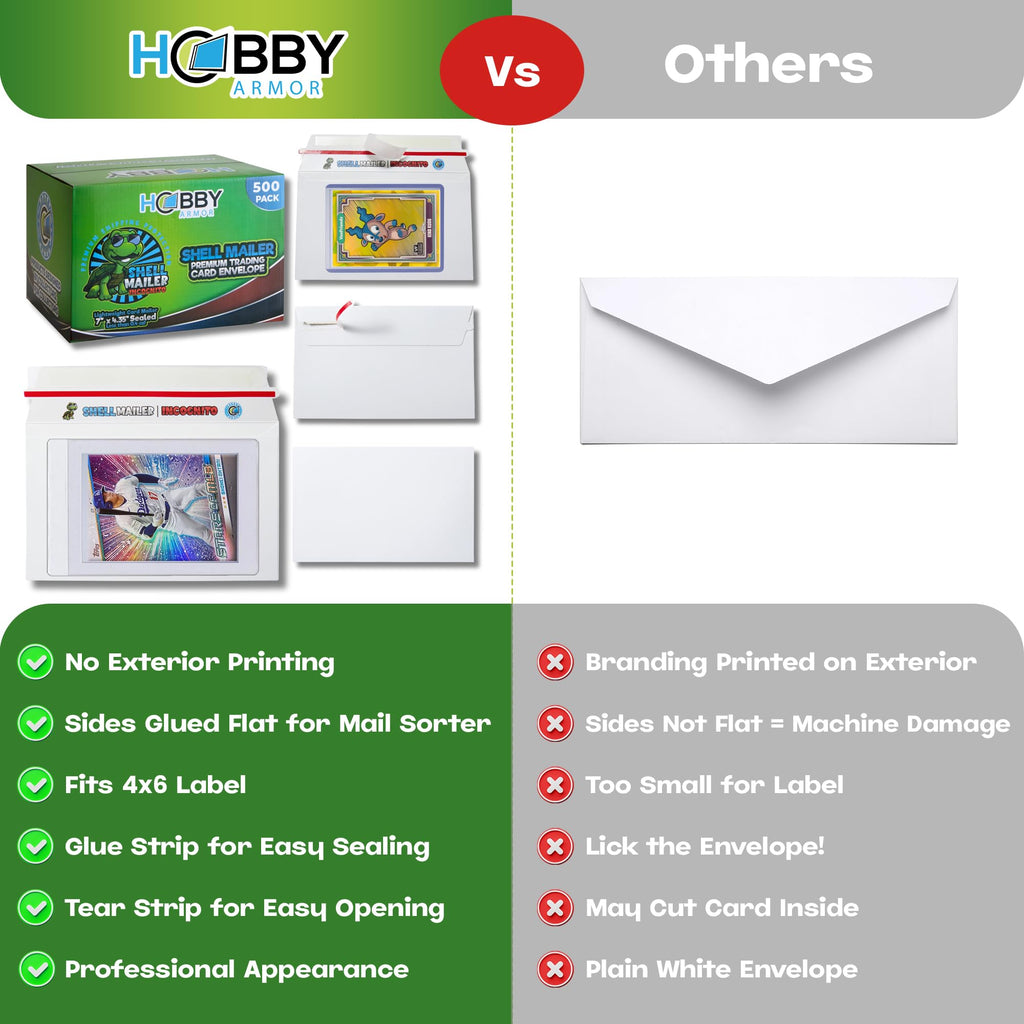 100 Pack Shell Mailer Incognito Trading Card Envelopes by Hobby Armor, 7" x 4.35" Trading Card Mailers for Shipping, Perfect Size Shipping Envelope for Mailing Cards in Semi-Rigid Holders & Toploaders