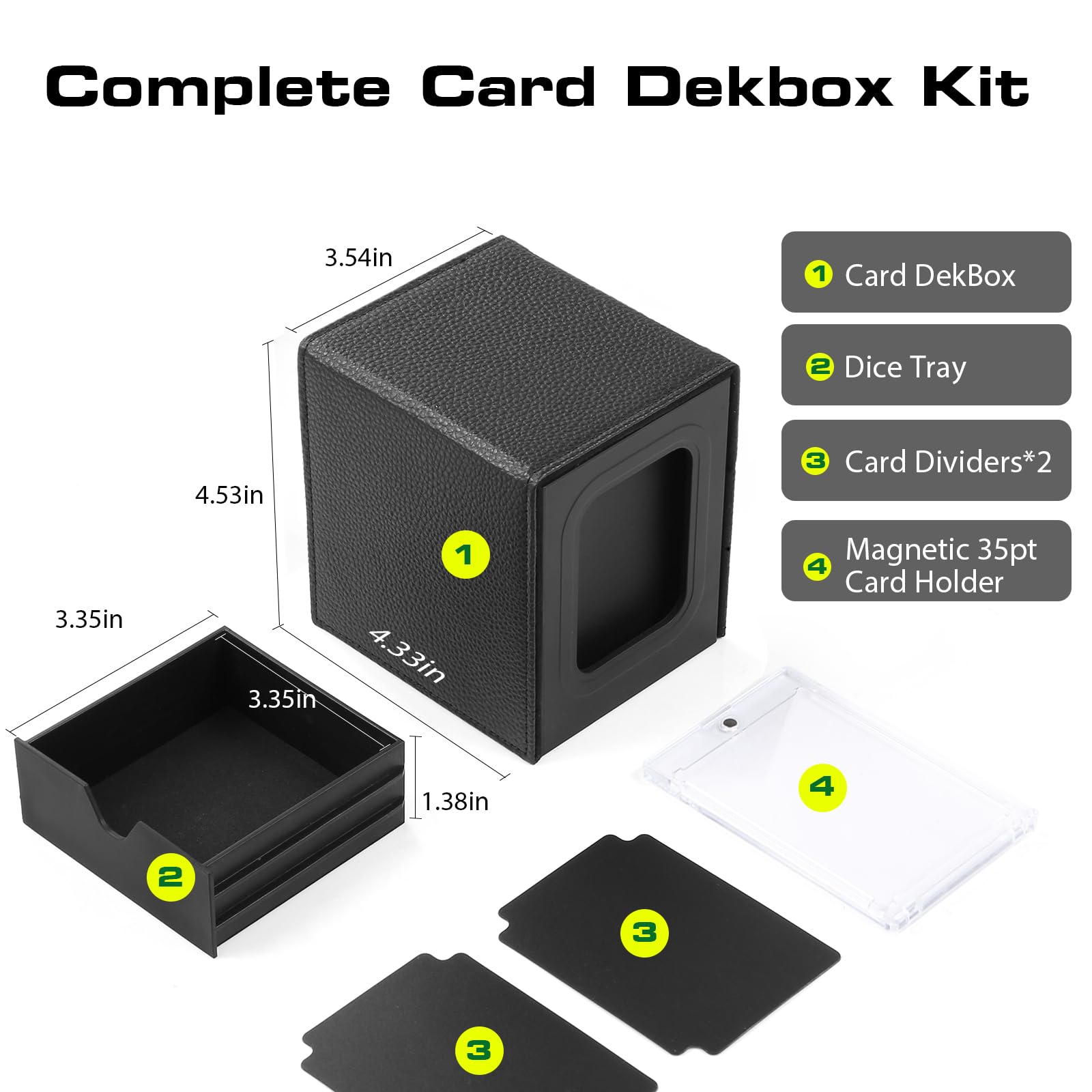 Patented MTG Commander DekBox, 100+ Double Sleeved Card Storage Box with Dice Tray, 35pt Card Holder & 2 Dividers - Magnetic Deck Case for TCG/CCG/Magic/Sports Cards, Black