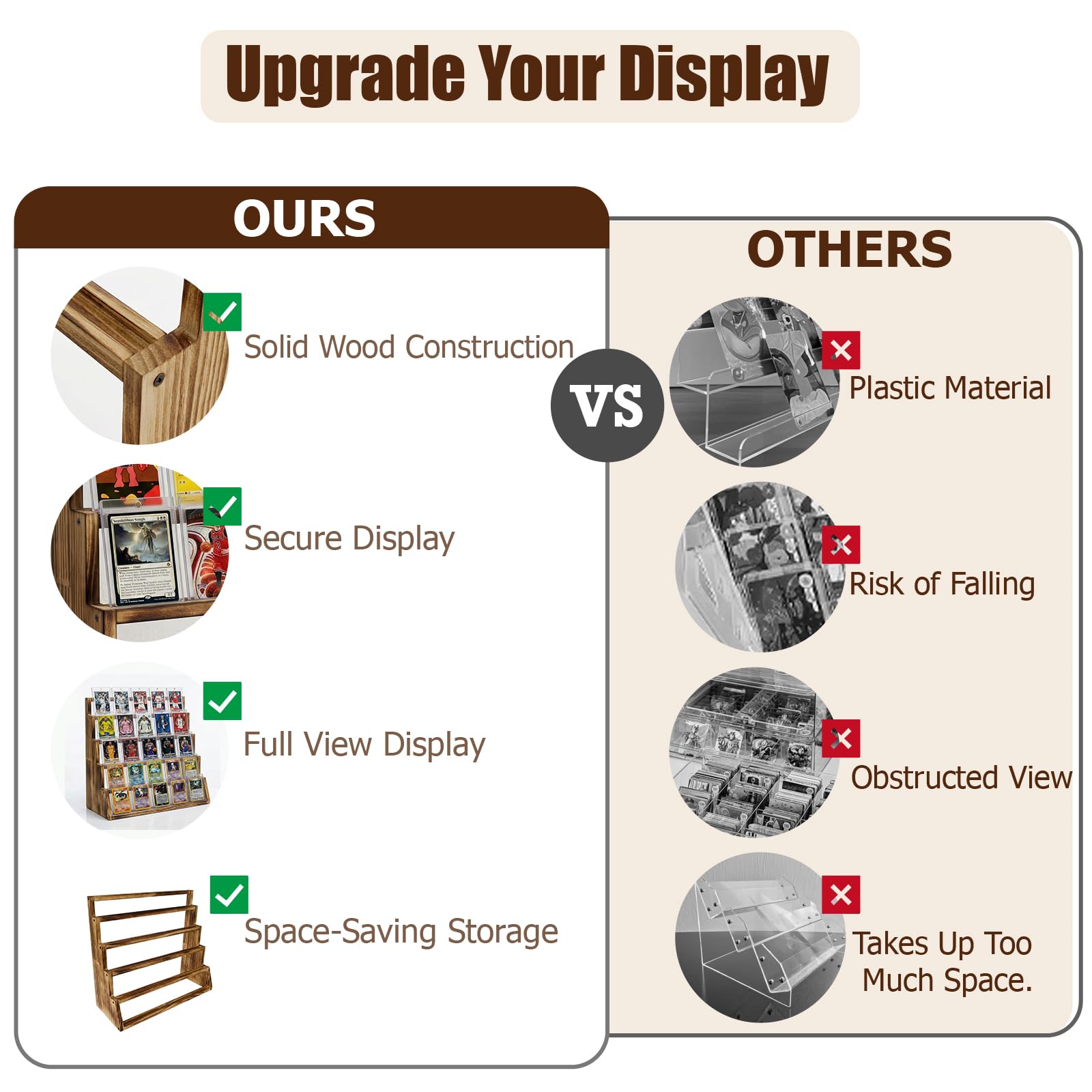 5 Tier Wooden Card Display Stand – Vertical Card Holder Display for Trading Cards, Game Cards, Sports Cards, Graded PSA/BGS/SGC, Baseball, Basketball&Football(Soccer) Card Stand, Desk & Shelf Organize,Black