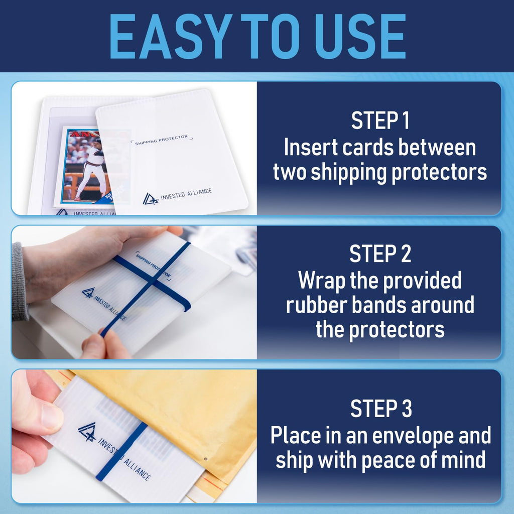 Premium Bundle Trading Card Shipping Protector with Rubber Bands | Graded Cards Protectors, Sports Trading Card Shipping Supplies Packaging, TCG Baseball Cards Shippings Shield.