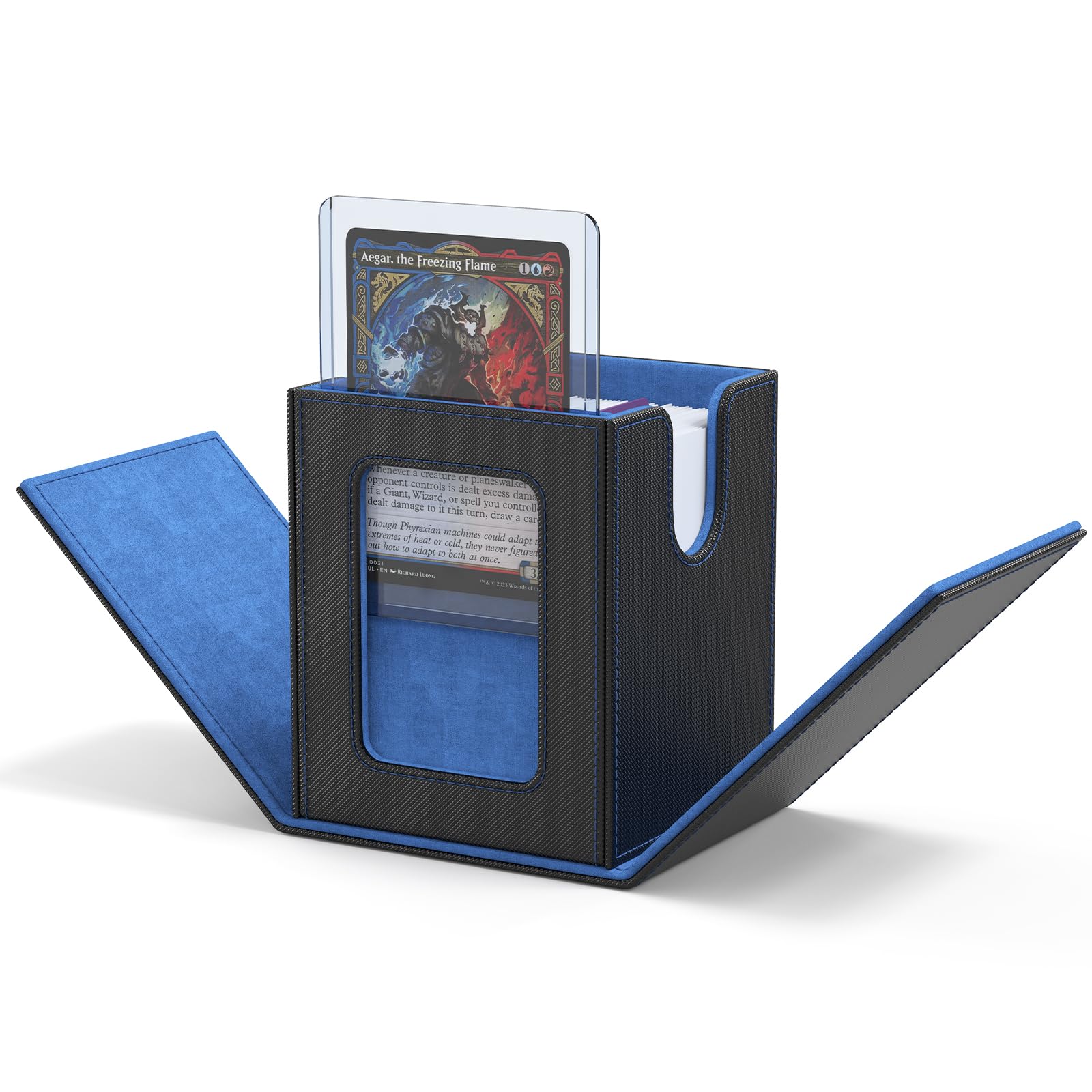 ZLCA MTG Deck Box with Commander Window Display, Commander Deck Box Holds 100 Double-Sleeved Cards Suitable for Magic the Gathering/TCG/CCG/PTCG/EDH/Sport Cards (Black)