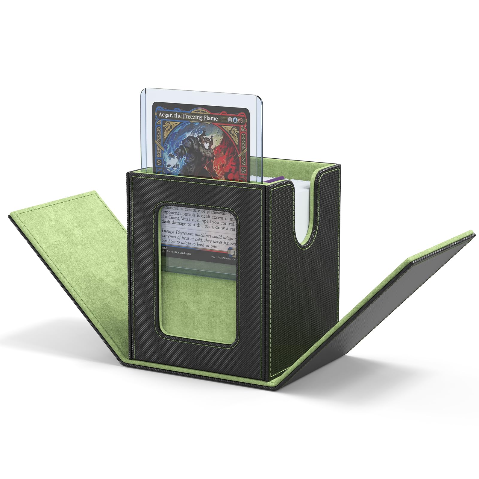 ZLCA MTG Deck Box with Commander Window Display, Commander Deck Box Holds 100 Double-Sleeved Cards Suitable for Magic the Gathering/TCG/CCG/PTCG/EDH/Sport Cards (Black)